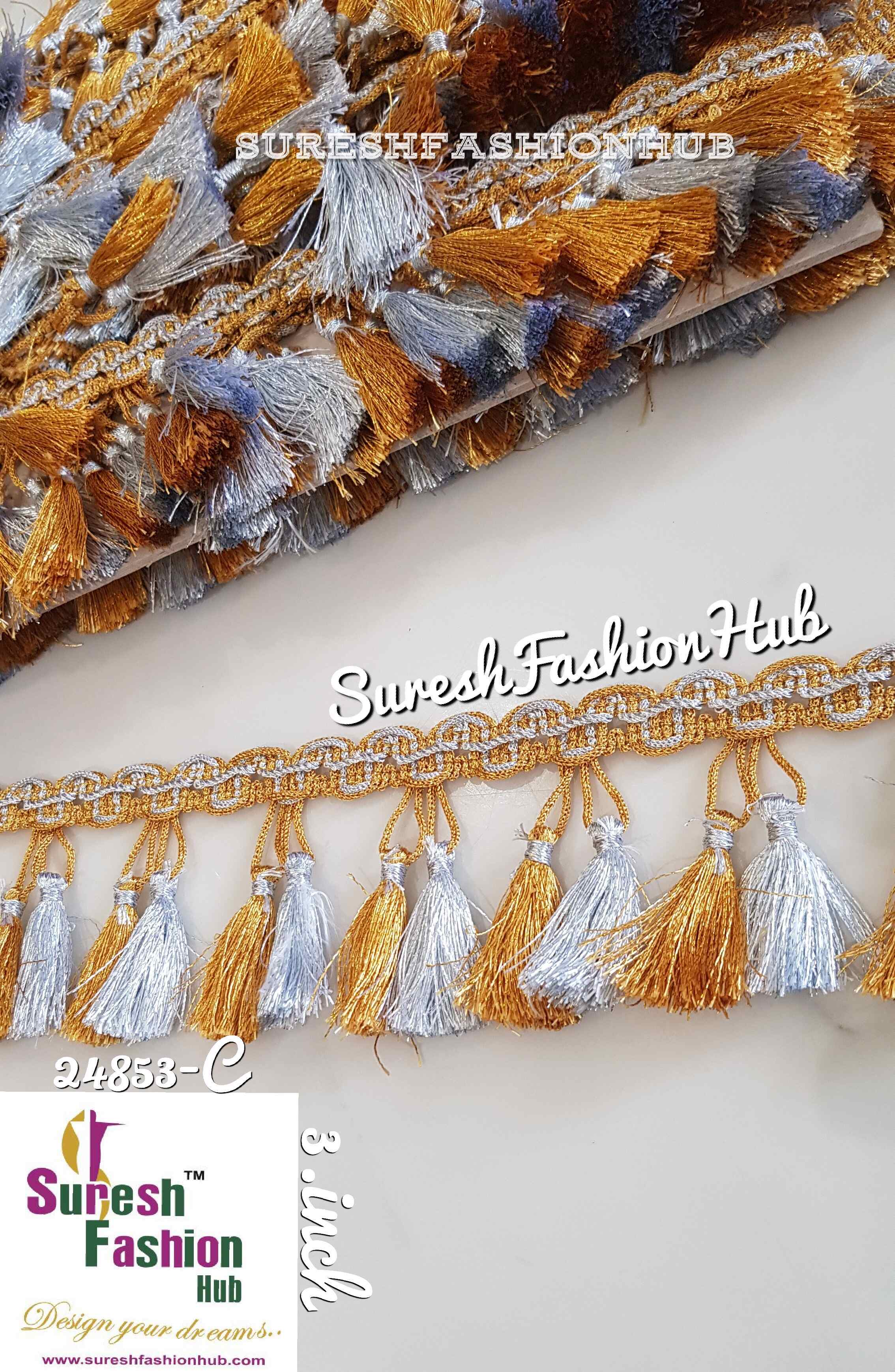 Antique Gold & Silver Knotted Design With Hanging Tassels Trim