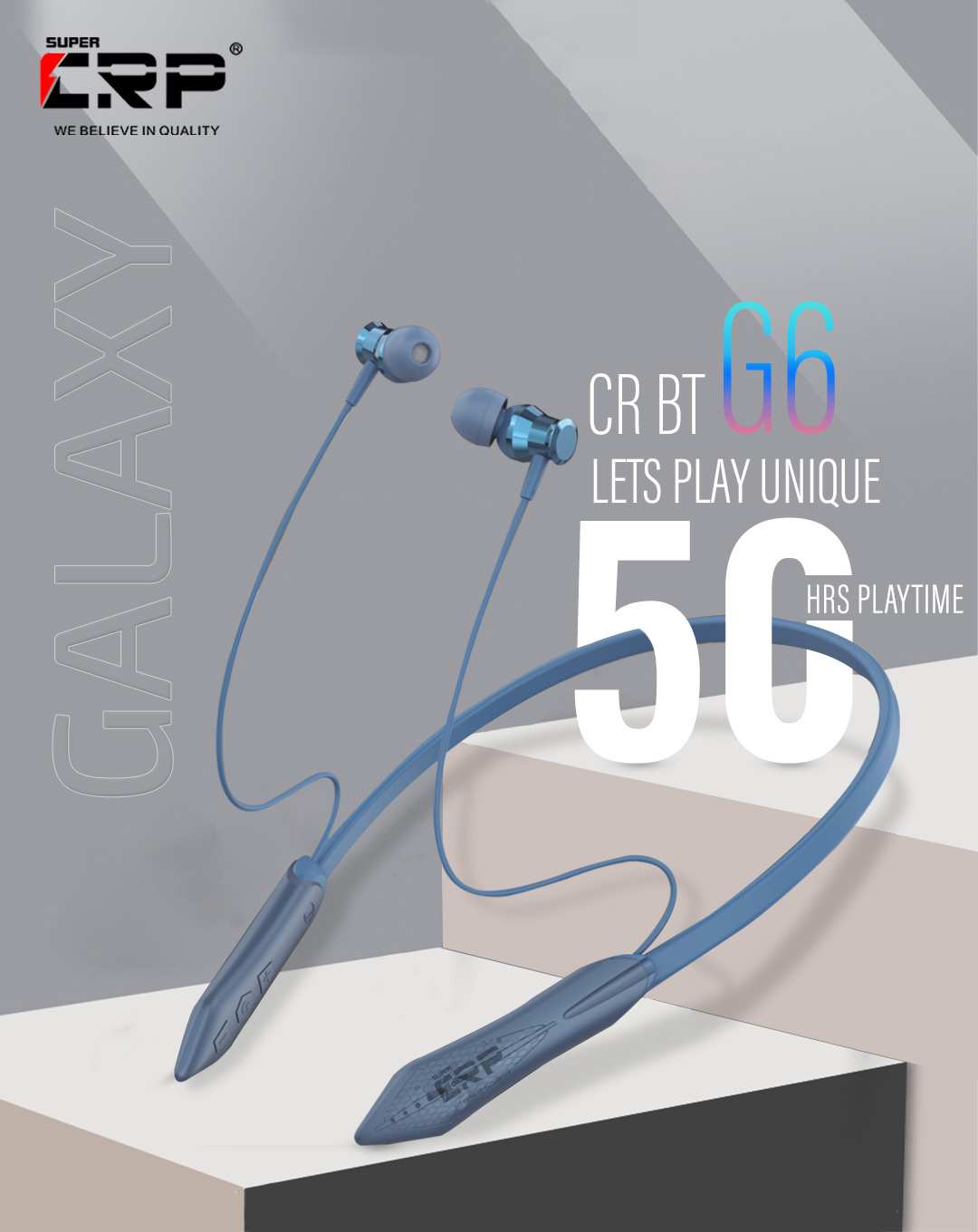 Super CRP CR BT G6 with BoomX Rich Bass, Flexi-band, Magnetic Earbuds, IPX5 Water Resistant Bluetooth Headset  (Blue, In the Ear)