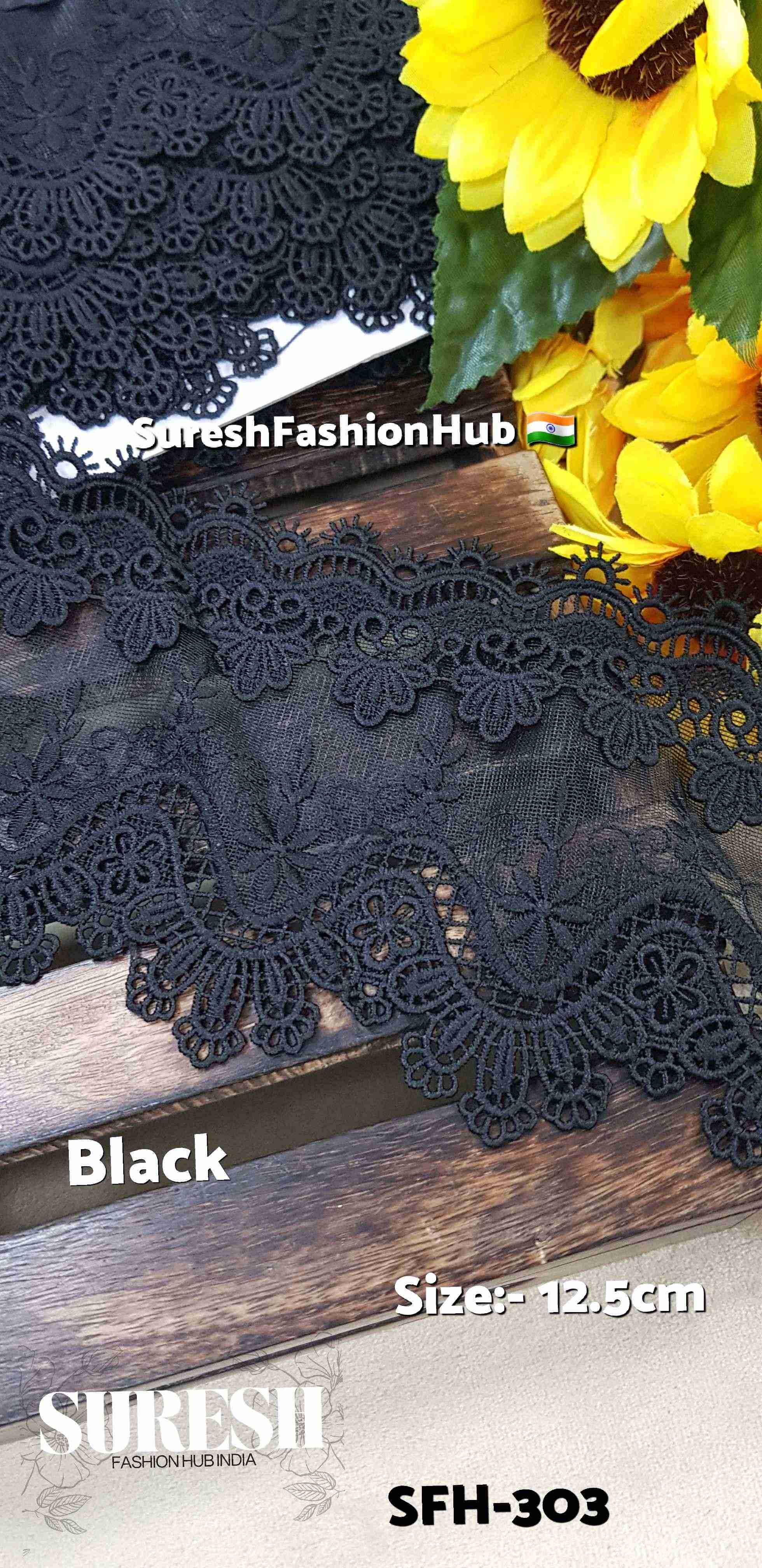 Black 3D Floral Scalloped GPO Lace