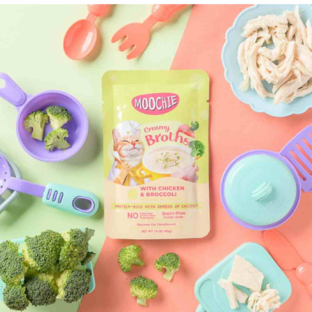 Moochie Creamy Broth with Chicken and Broccoli Wet Cat Food - 40gm