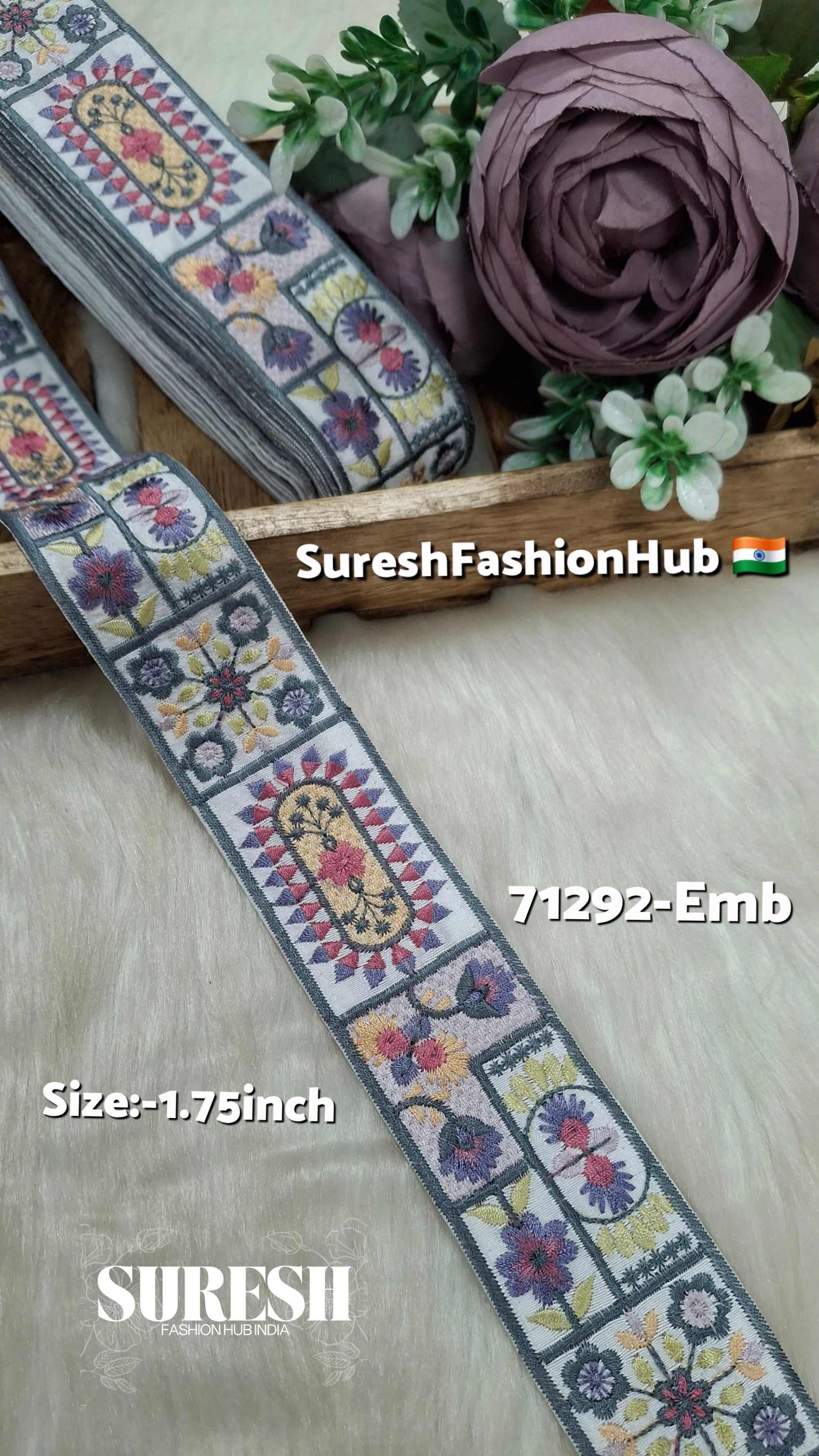 Off-White Patchwork Tile Embroidery Border – 71292-EMB