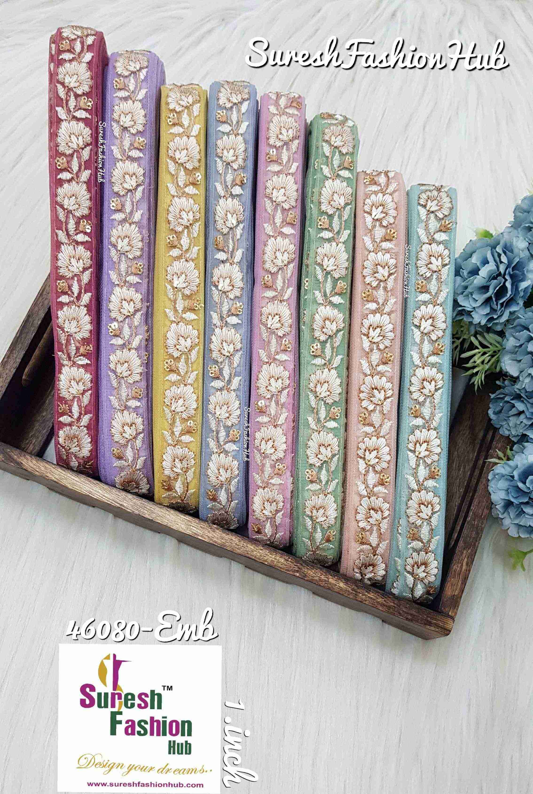 Dainty White Threaded Floral Flowers Sea Green Net Embroidered Trim ...