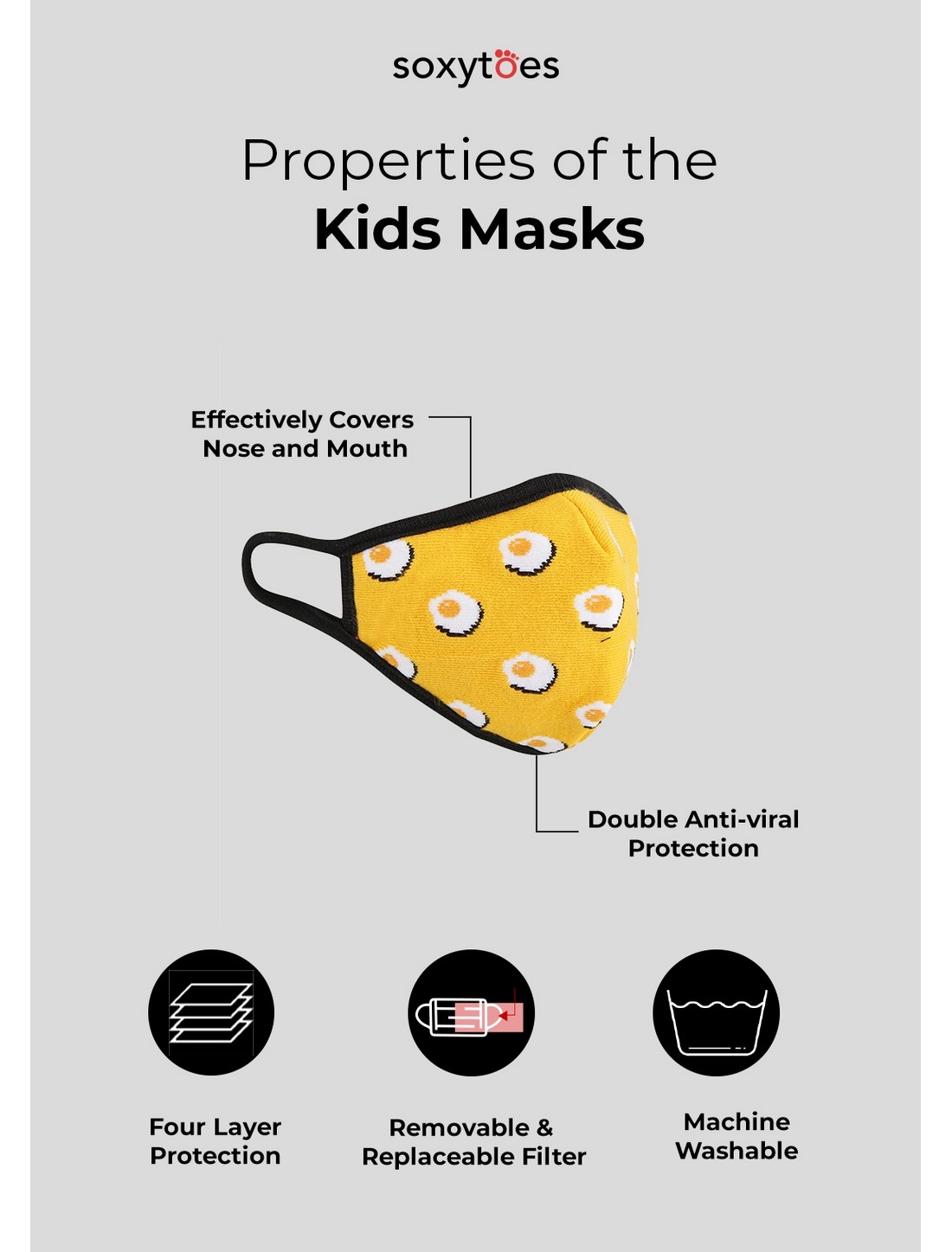 Soxytoes | Soxytoes Yellow Monster Stylish Protective Super Safe Washable Knitted Cotton Kid's Face Mask 6