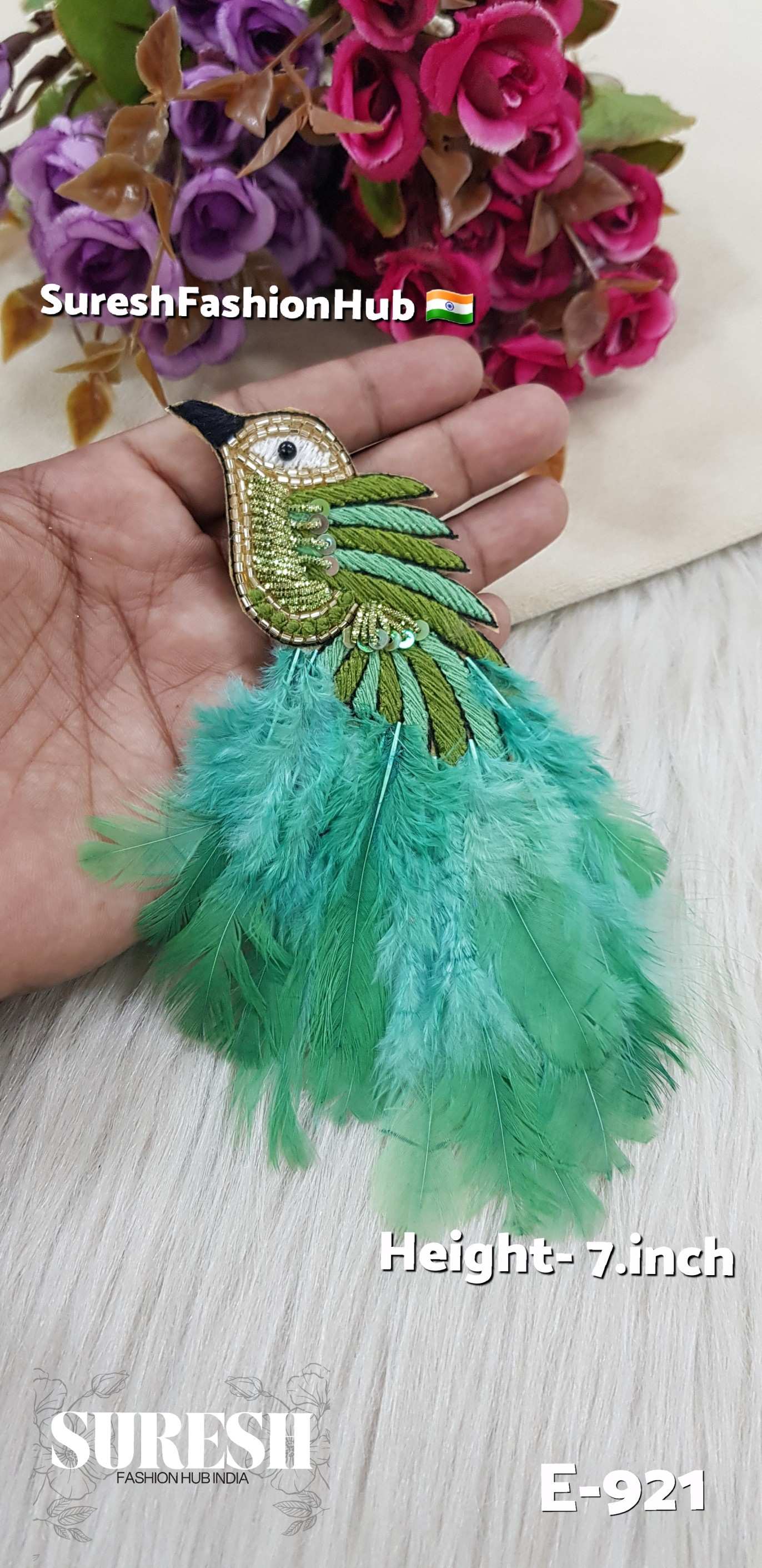 E-921 Sea Green Left Side Bird Feather Patch