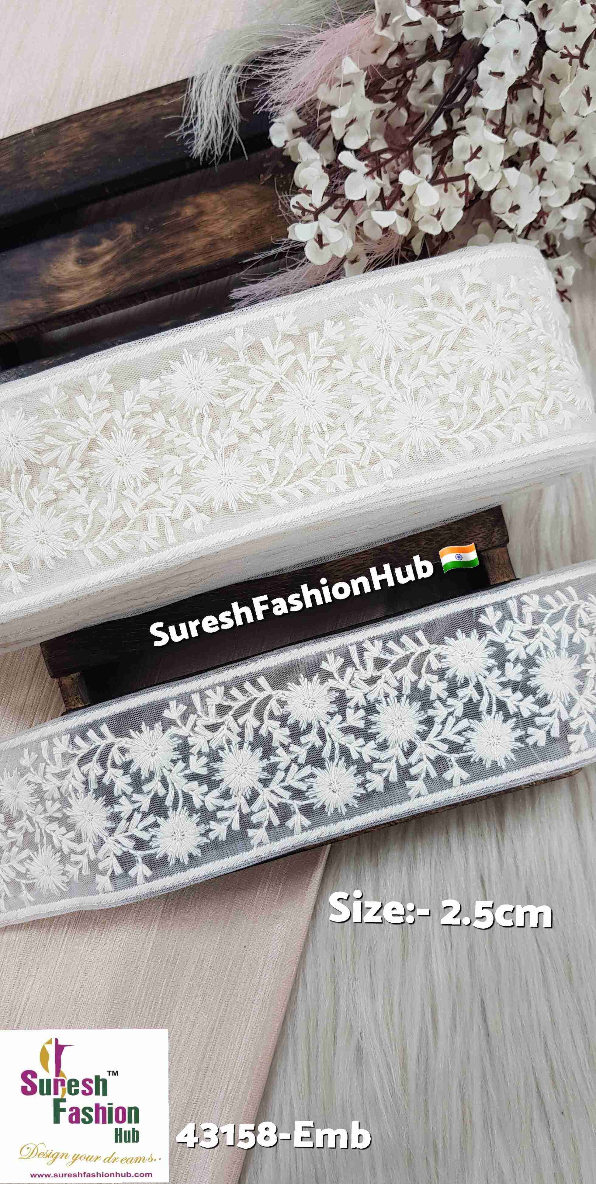 Lakhnavi Off-White Floral Embroidery Lace
