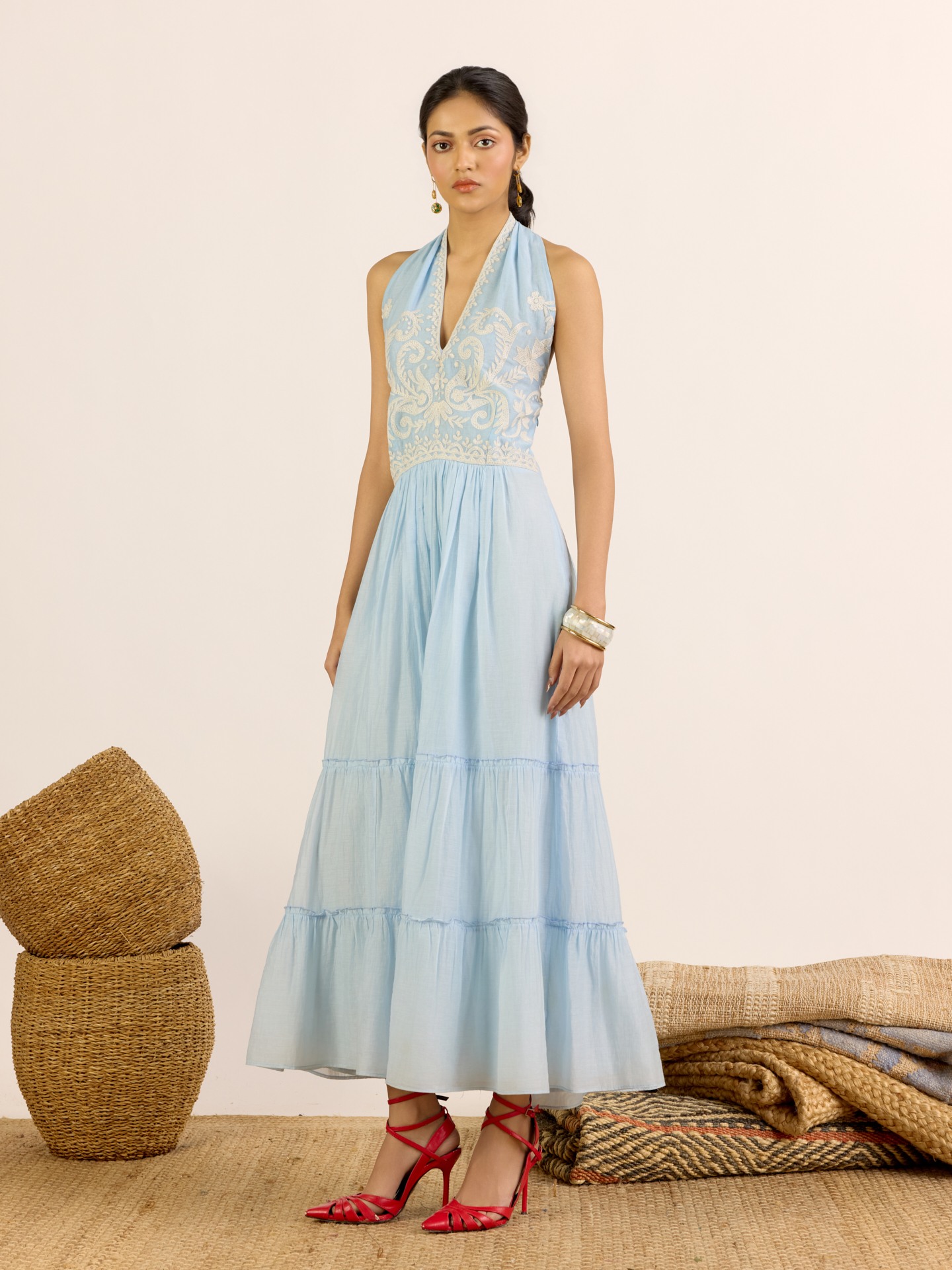 Blue Nilambiri Solid Long Dress
