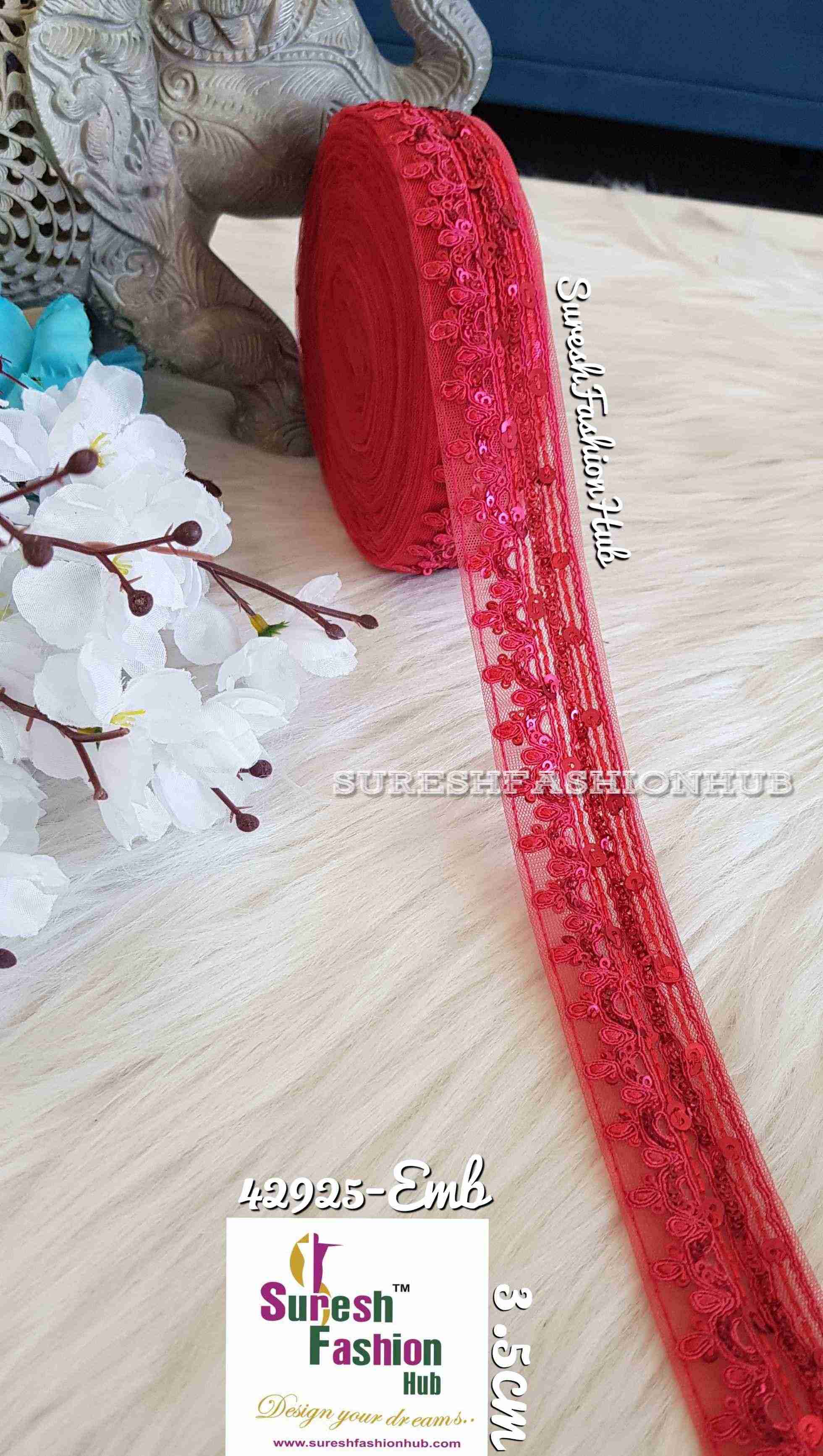 Sparkling Pink Sequence Embroidered Trim