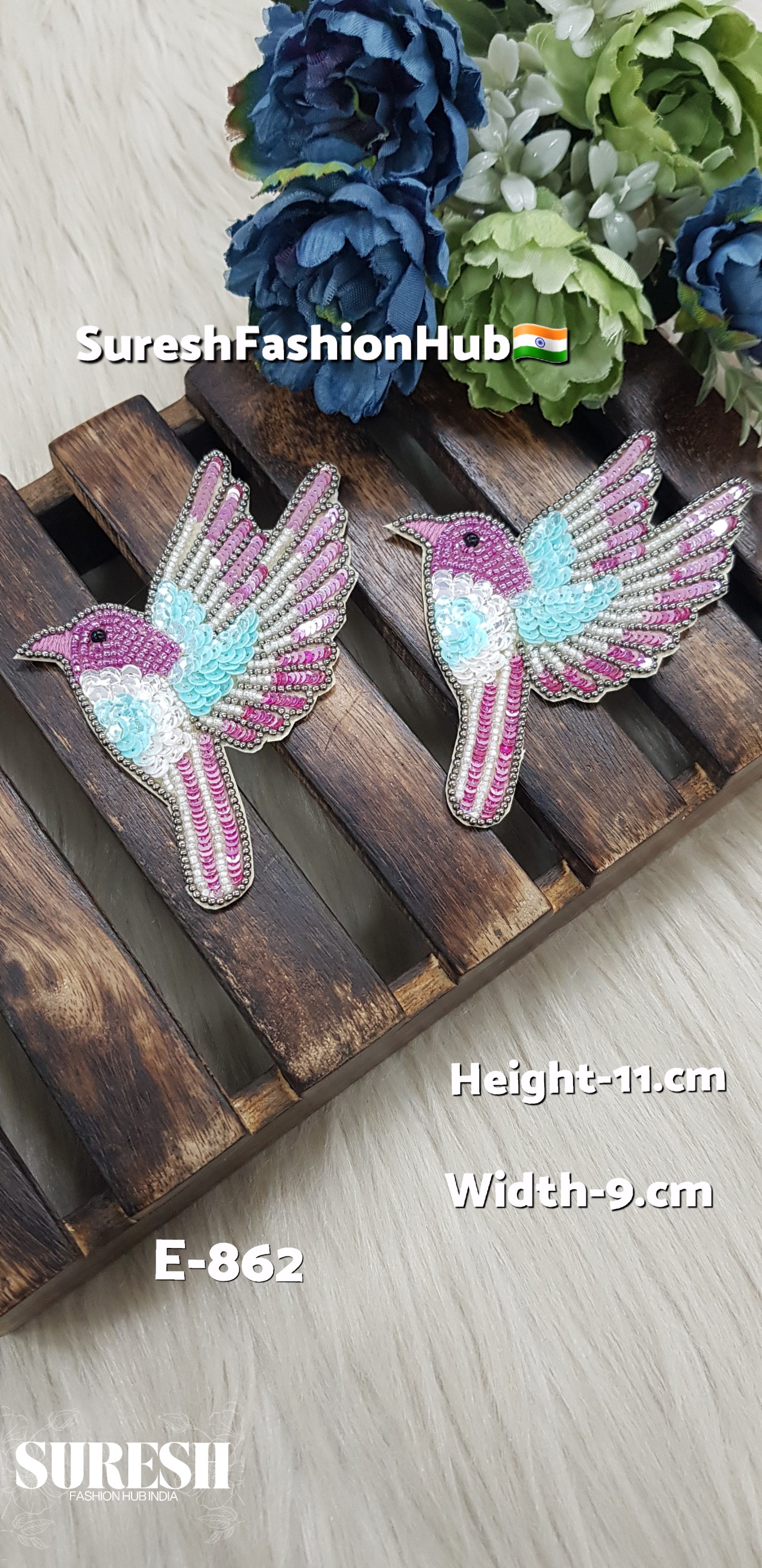 Left Side Facing Magenta + Sea Green Dove Patch