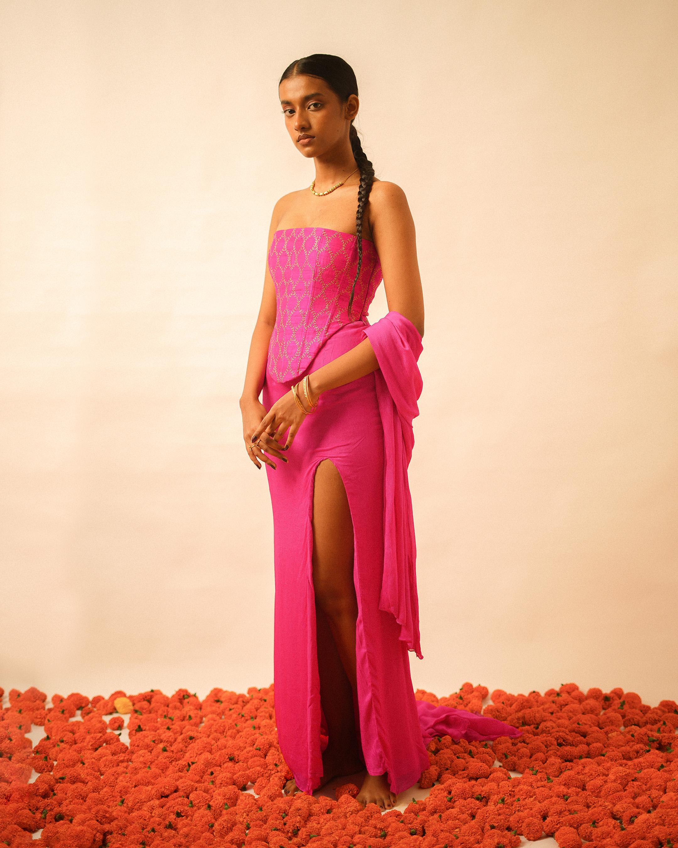 Falak I - Dusty Pink Silk Tube Corset
