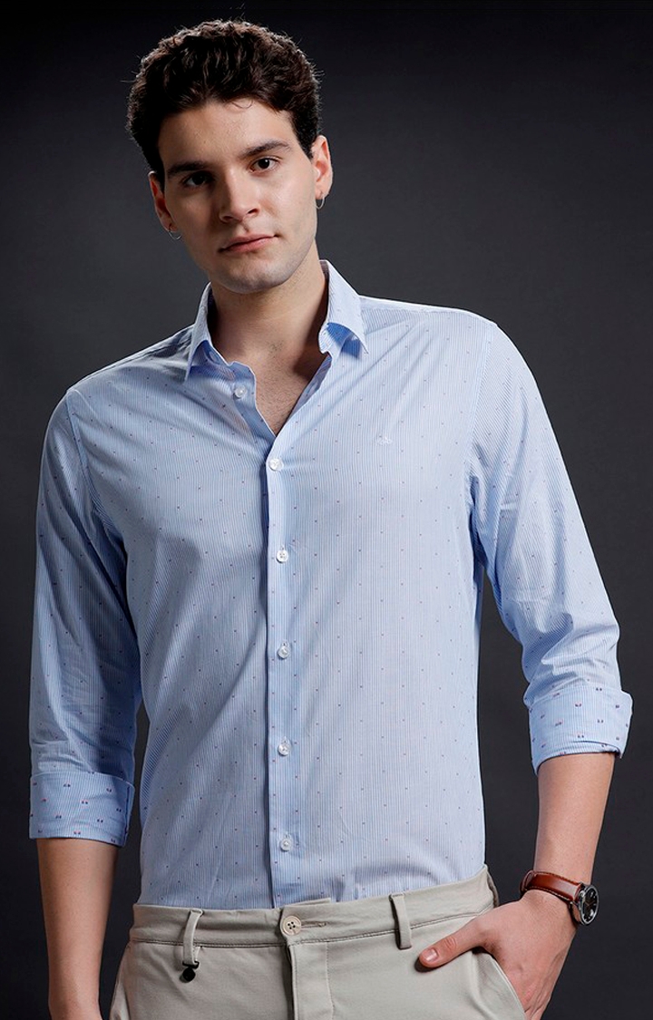 Aldeno | Men's Blue Cotton Striped Formal Shirt