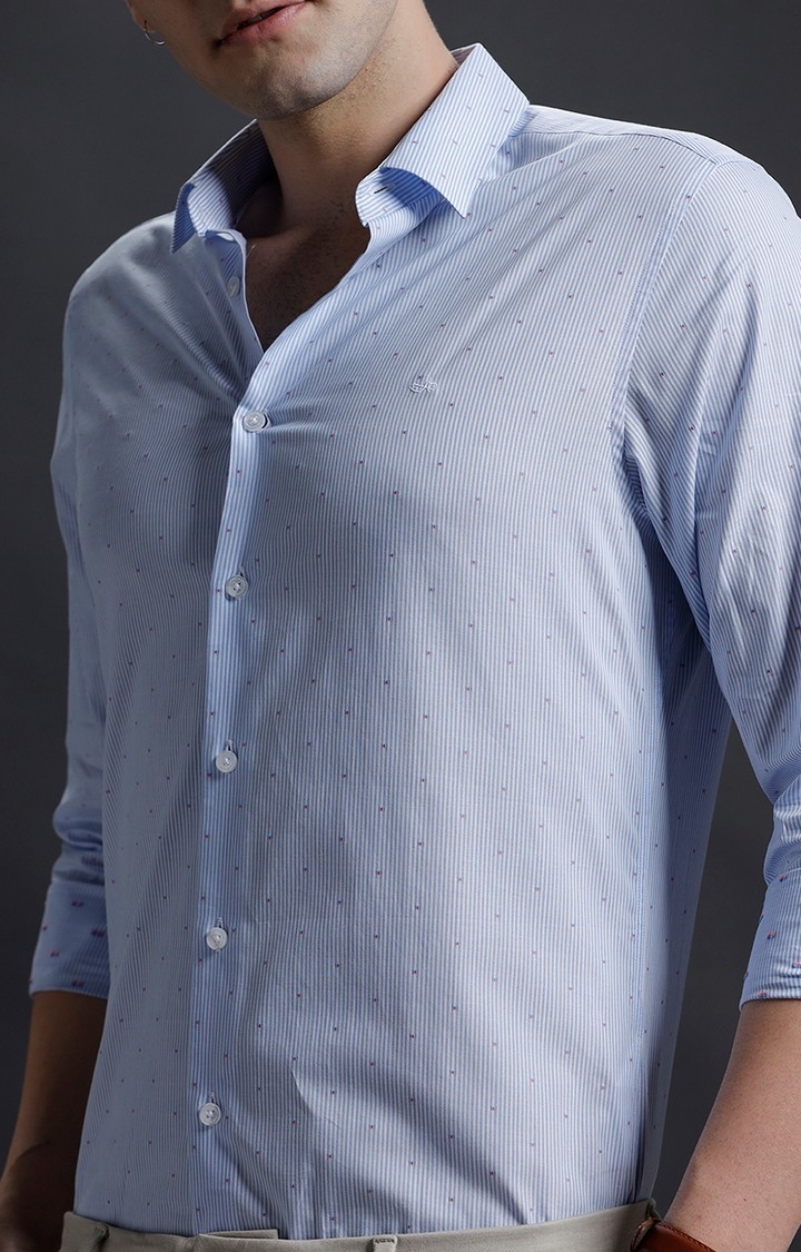 Men's Blue Cotton Striped Formal Shirt