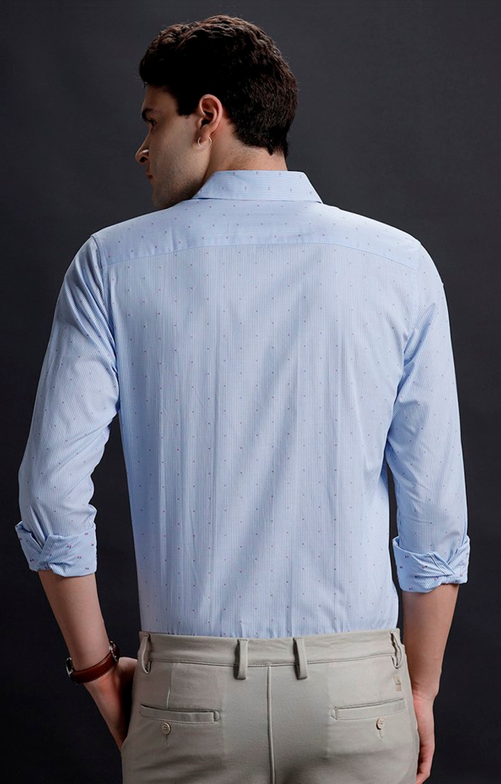 Men's Blue Cotton Striped Formal Shirt