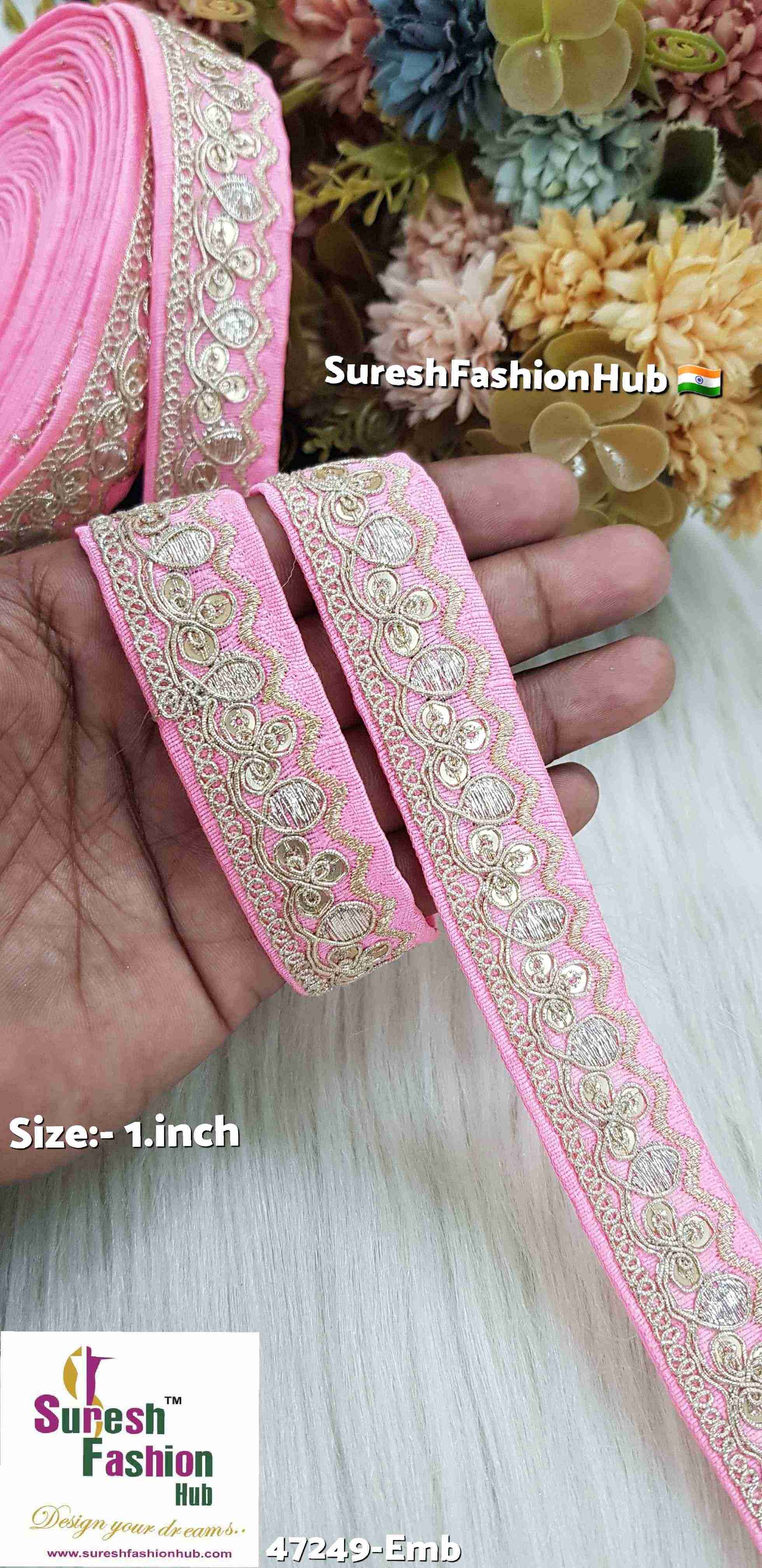 Baby Pink Floral Pearl Embroidery Lace