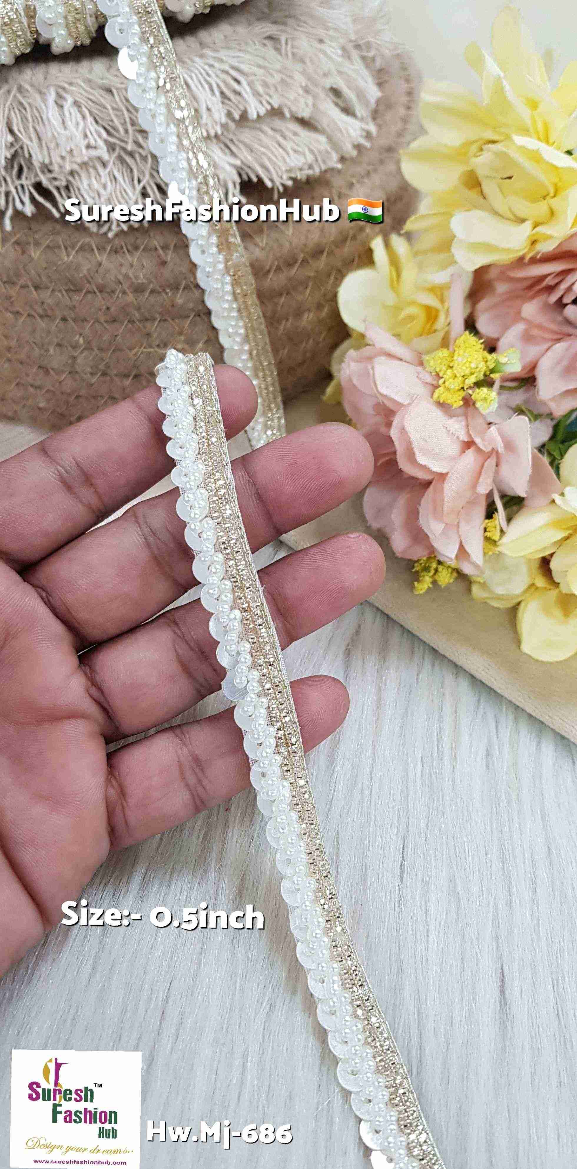 Light Gold Nakshi Pearl Handmade Border Lace