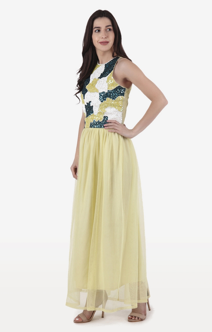 DIWAAH | Diwaah Lime Green Embellished Maxi Dress 3