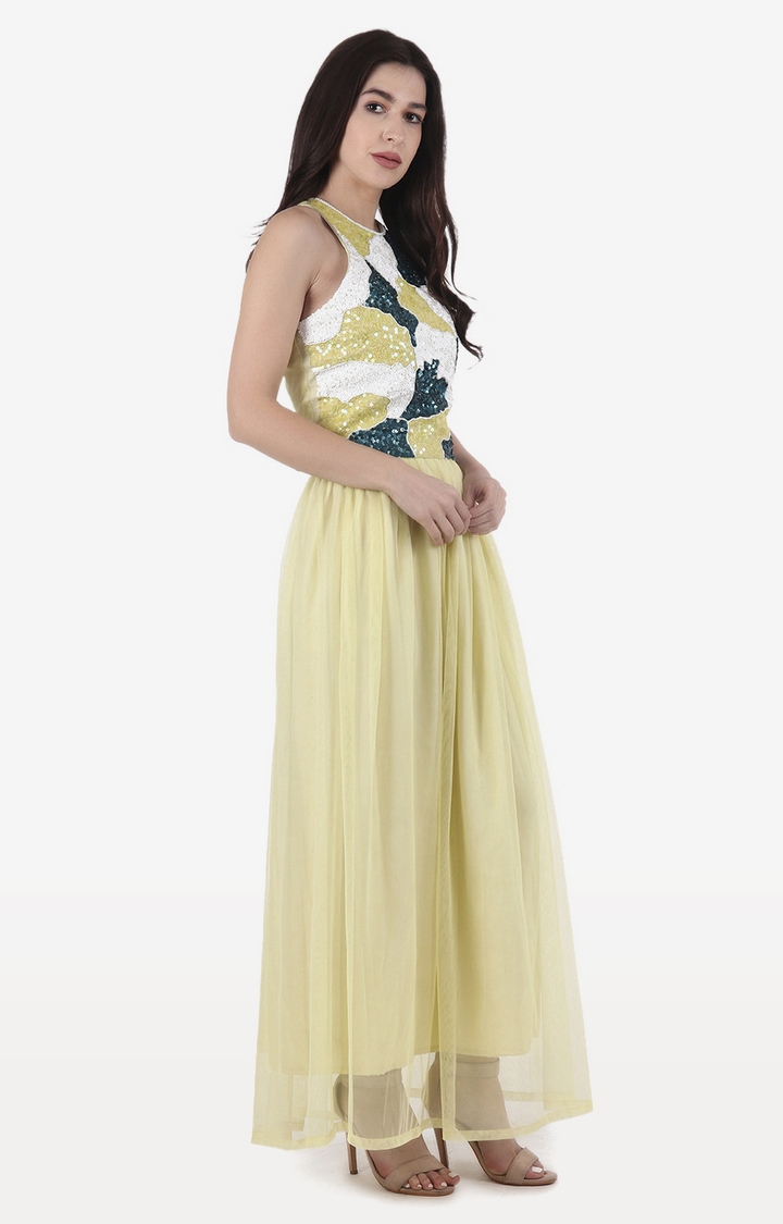 DIWAAH | Diwaah Lime Green Embellished Maxi Dress 2