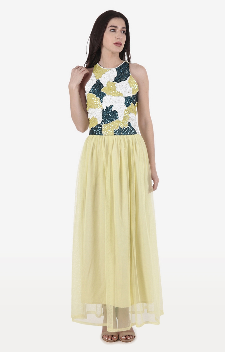 DIWAAH | Diwaah Lime Green Embellished Maxi Dress 1