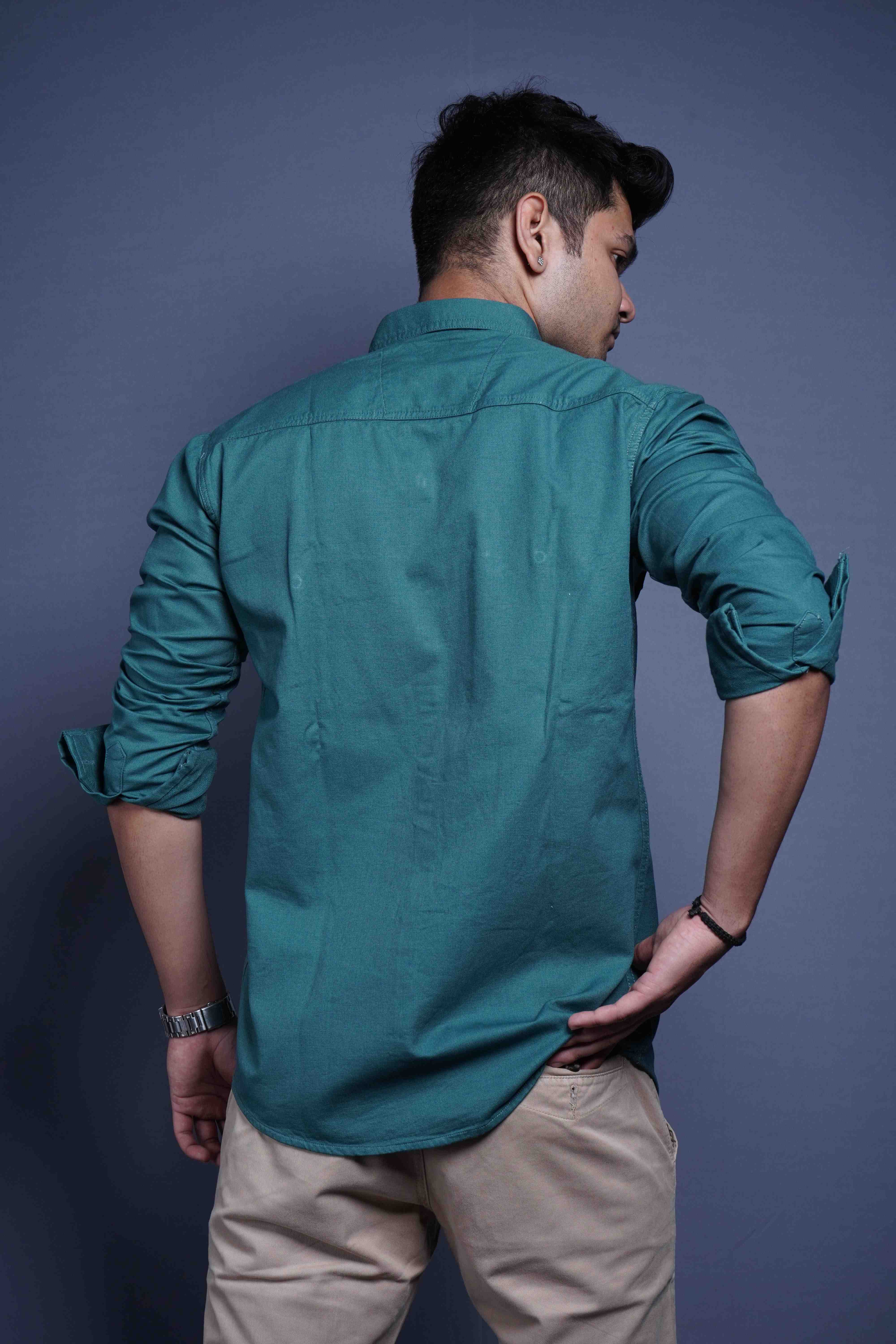 One Denim Fresh Green Cotton Casual Shirt