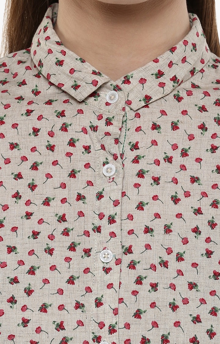 Crimsoune Club | Beige and Red Printed Casual Shirt 4