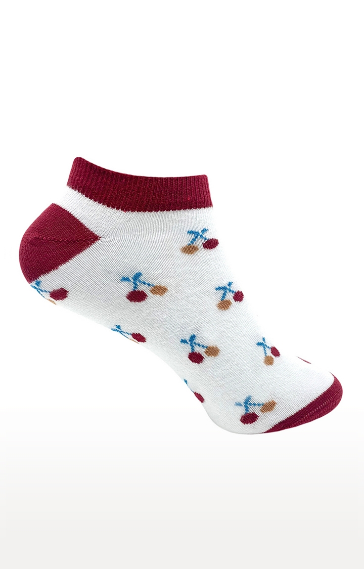 Mint & Oak | Mint & Oak Feelin’ Cherry-fic White Ankle Length Socks for Women 0