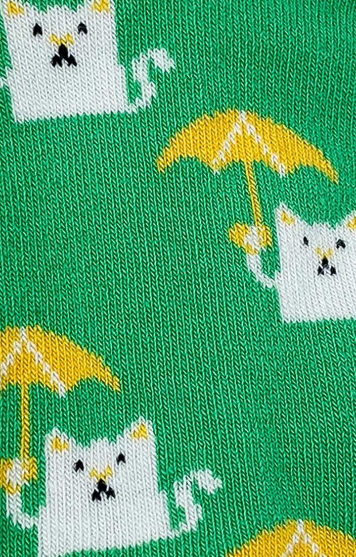 Mint & Oak | Mint & Oak It's Rainin' Cats Green Ankle Length Socks For Women 3