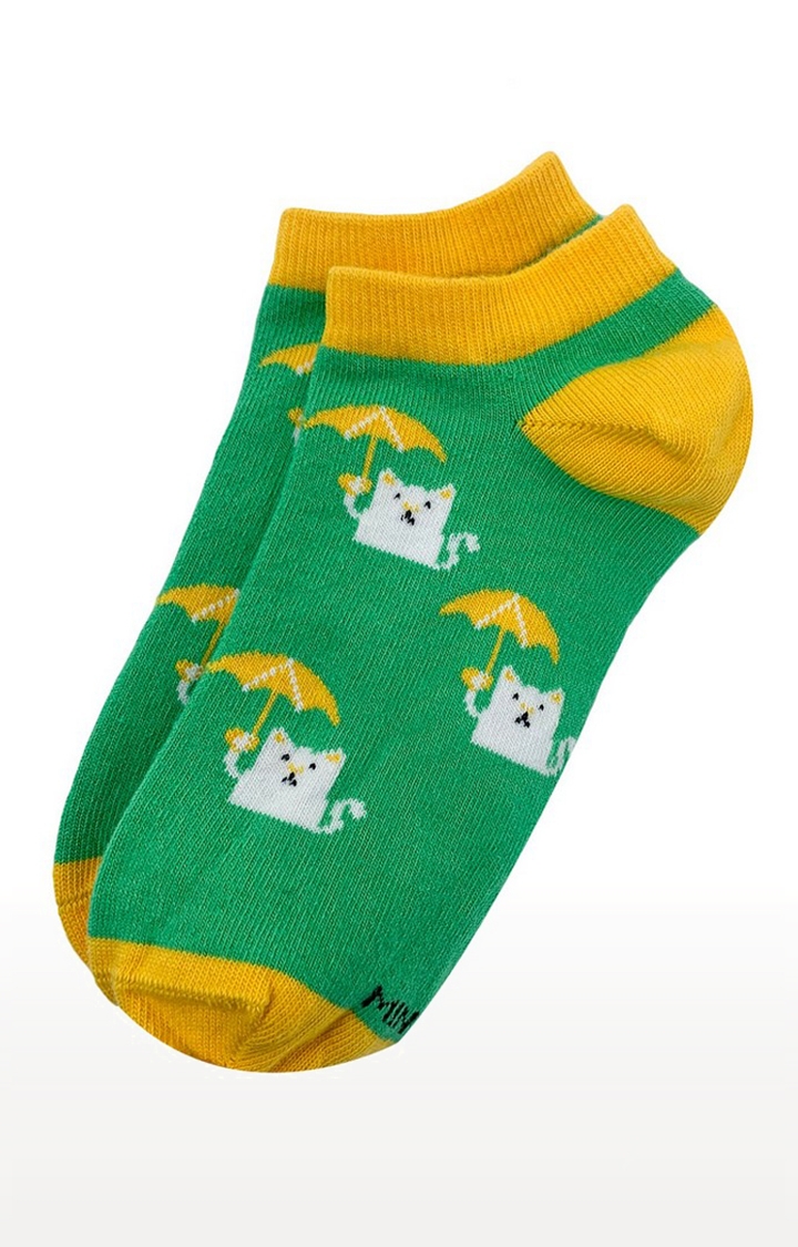 Mint & Oak | Mint & Oak It's Rainin' Cats Green Ankle Length Socks For Women 1