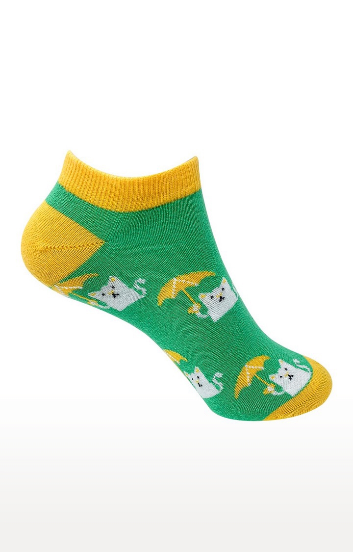 Mint & Oak | Mint & Oak It's Rainin' Cats Green Ankle Length Socks For Women 0