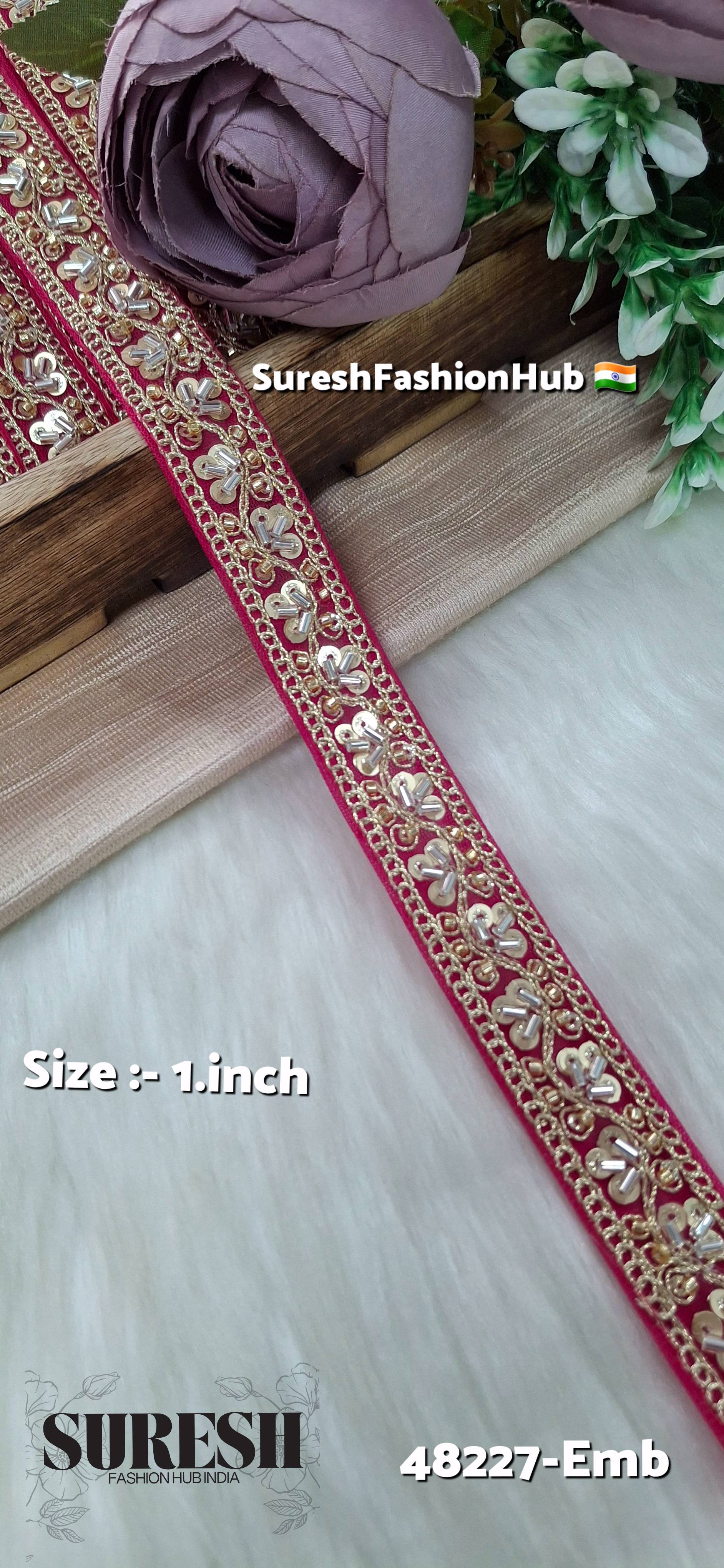 Rani Pink Pearl Embroidery Net Lace