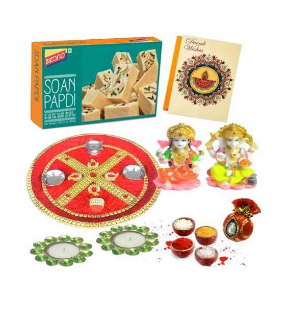 Diwali Puja thali with soan papdi (Bikano, Punjabi Bagh)