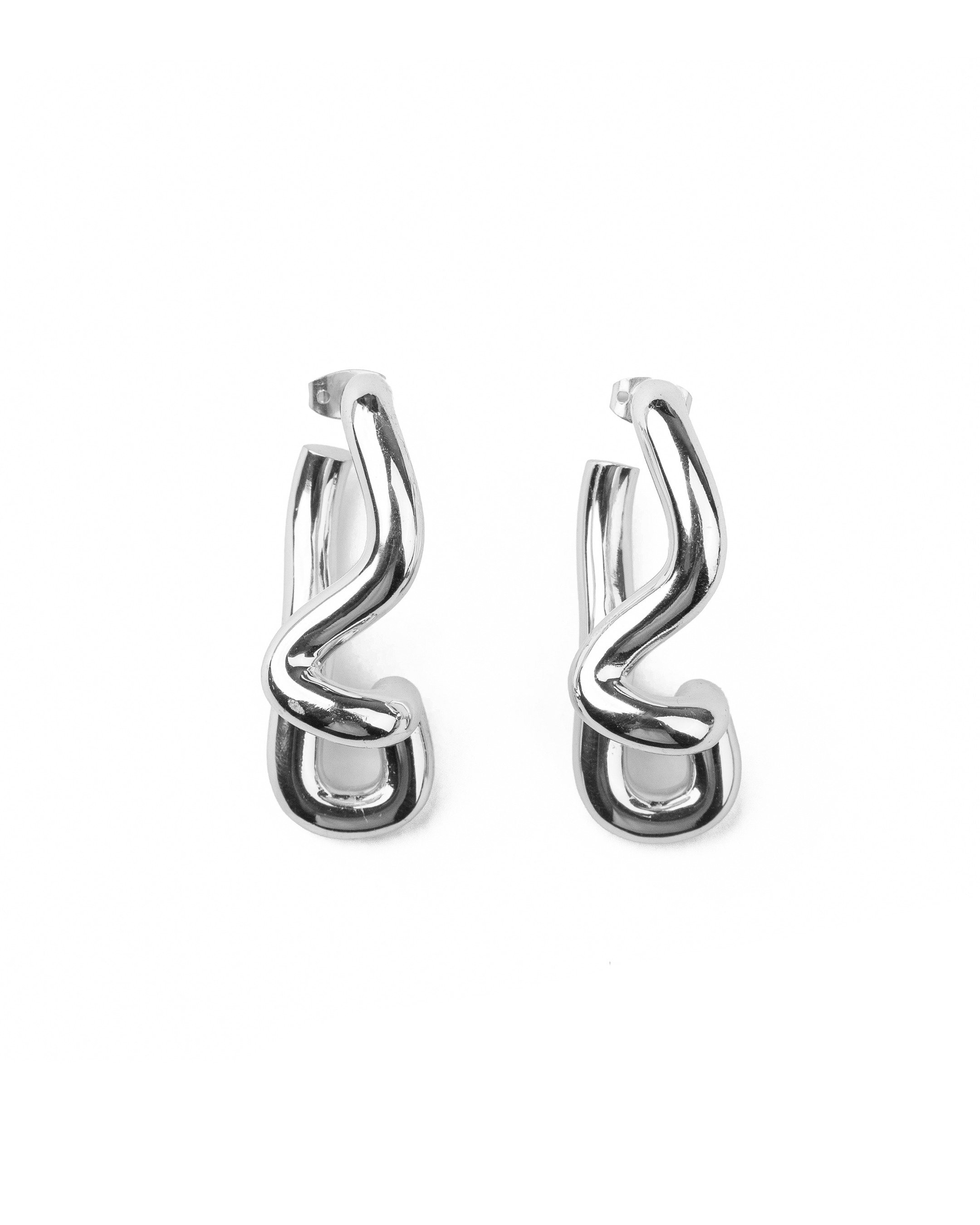 Freeform Pearl Drop Silver Hoops