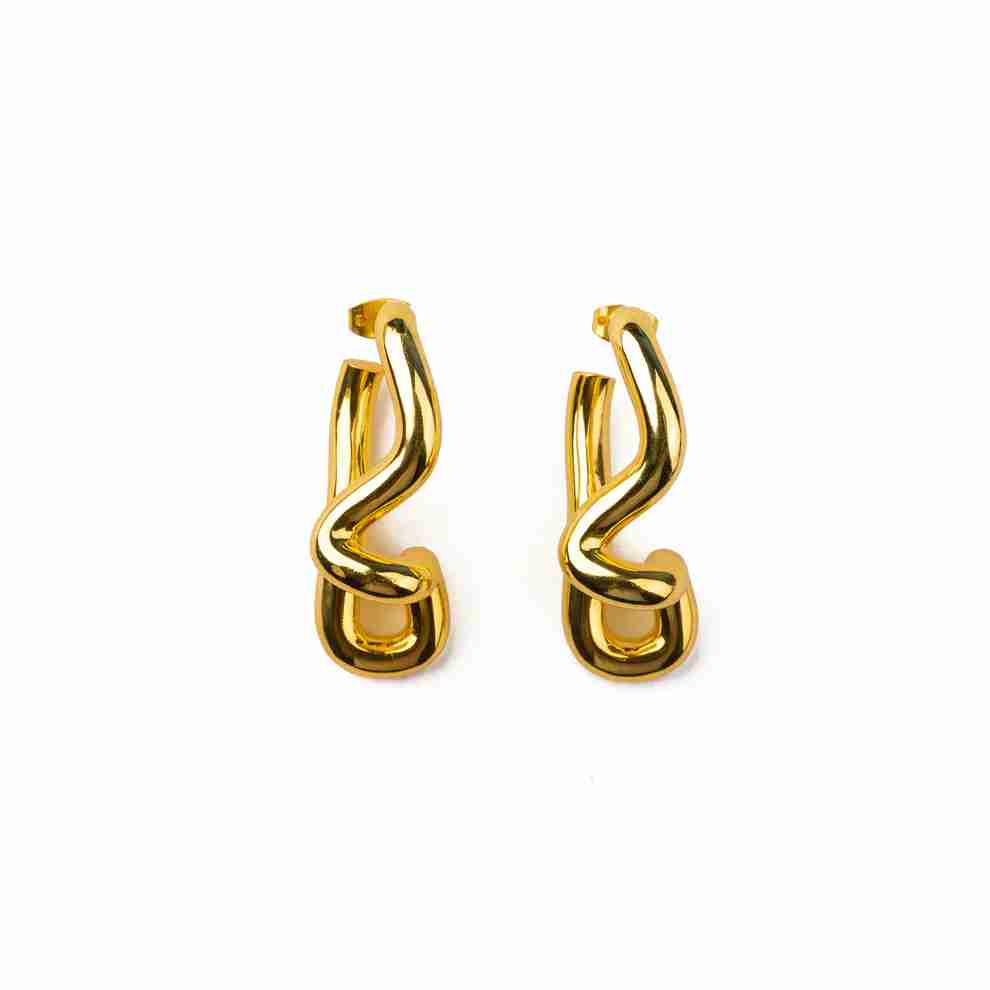 Freeform Pearl Drop Gold Hoops