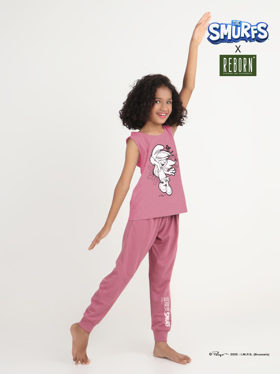Girls 2 piece chest printed co-ord set- Purple Dark & Grey