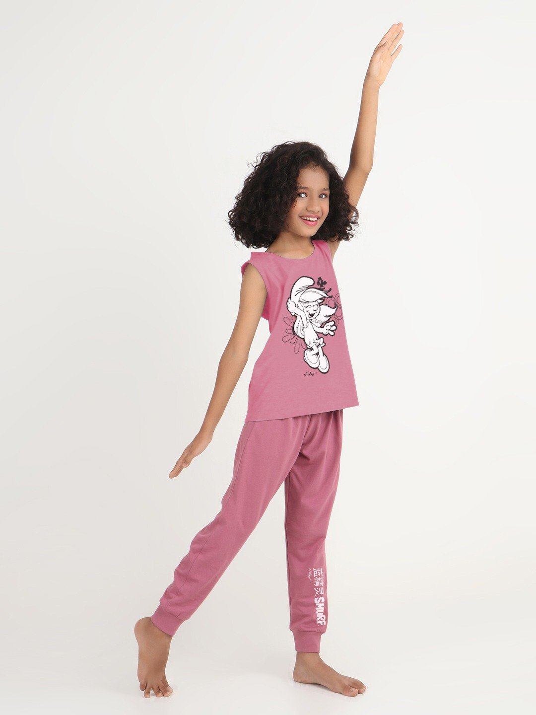 Girls 2 piece chest printed co-ord set- Purple Dark & Grey