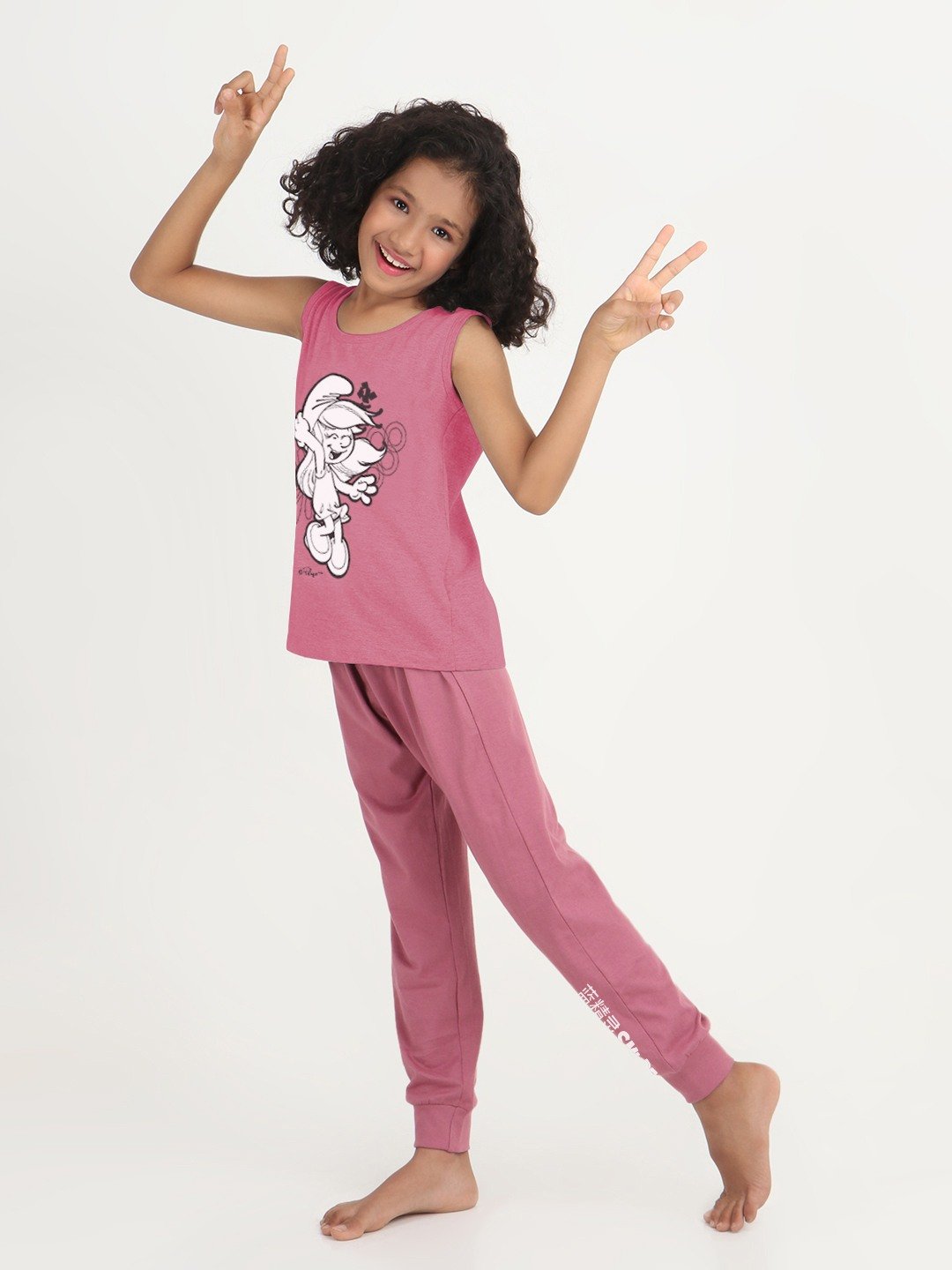 Girls 2 piece chest printed co-ord set- Purple Dark & Grey