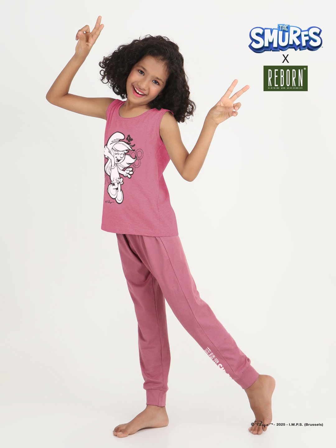 Girls 2 piece chest printed co-ord set- Purple Dark & Grey