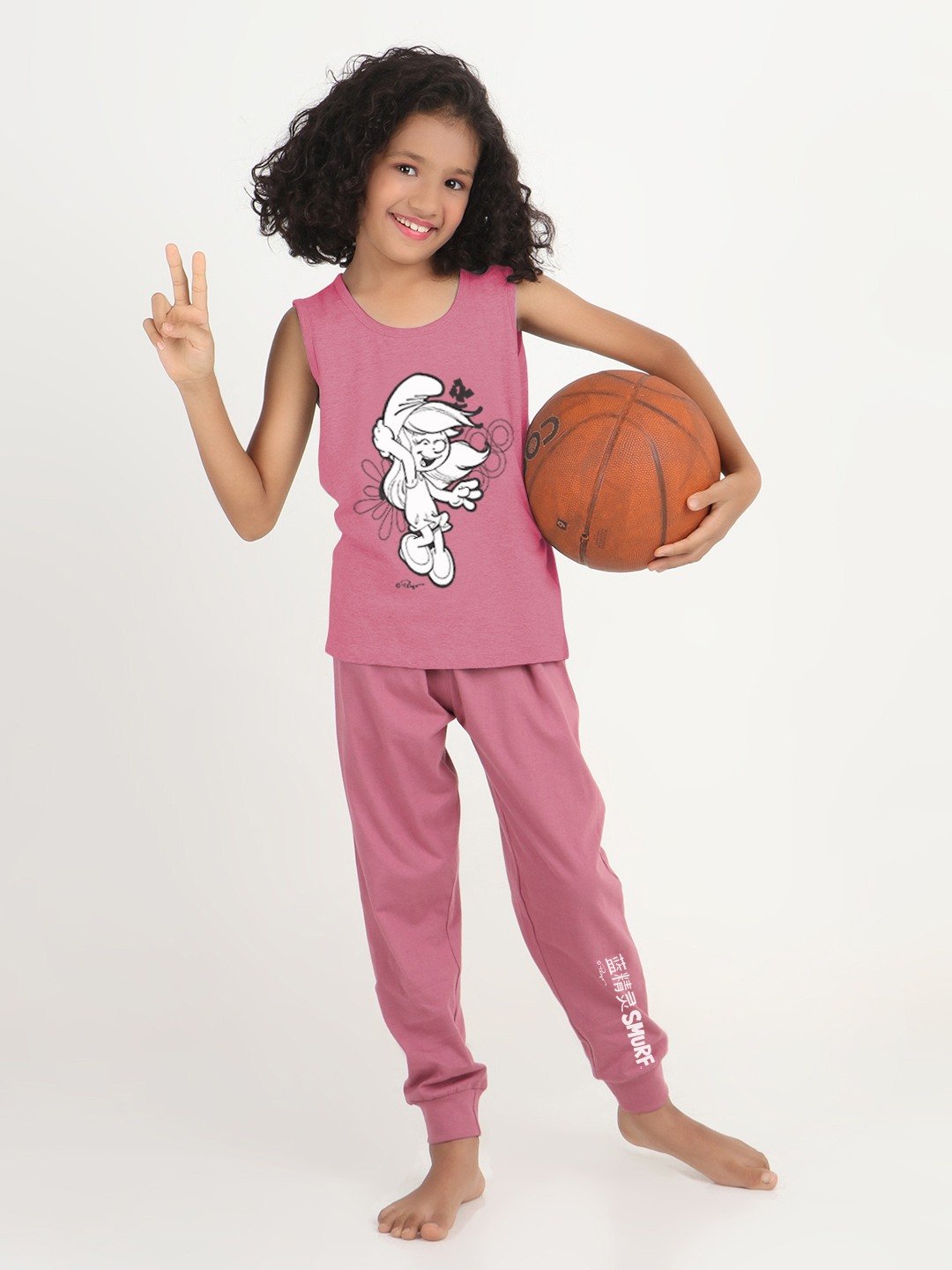 Girls 2 piece chest printed co-ord set- Purple Dark & Grey