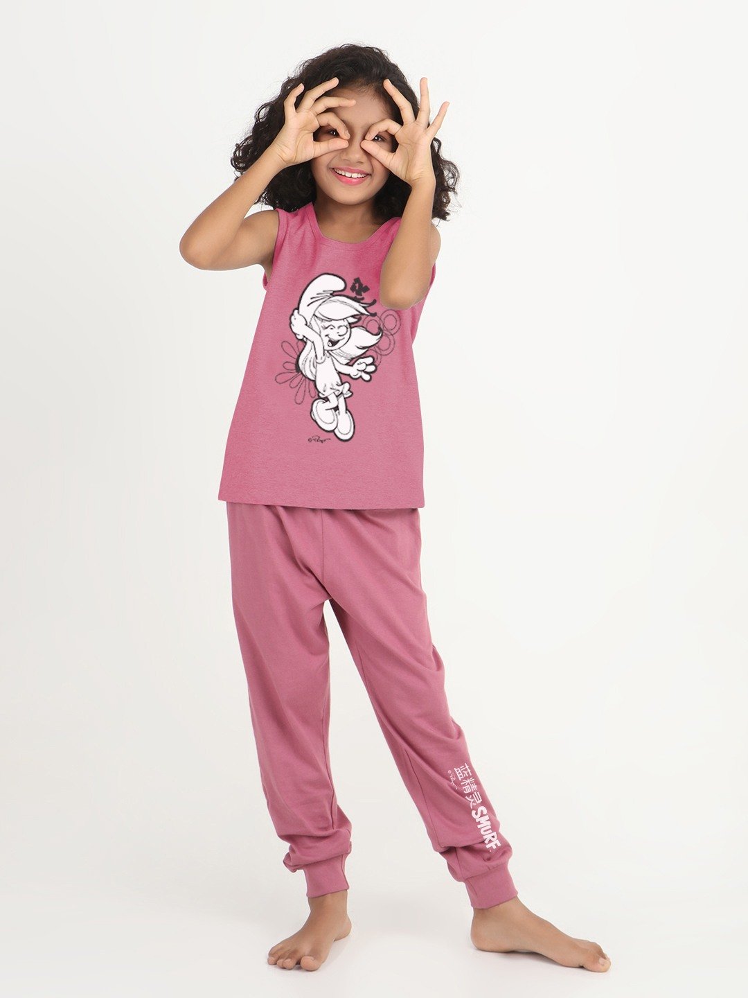 Girls 2 piece chest printed co-ord set- Purple Dark & Grey
