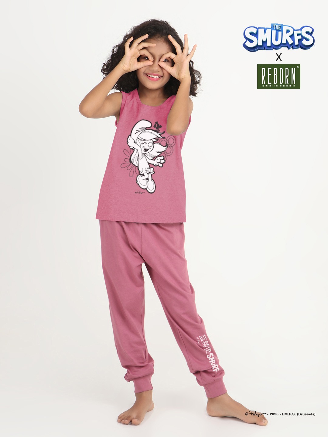 Girls 2 piece chest printed co-ord set- Purple Dark & Grey