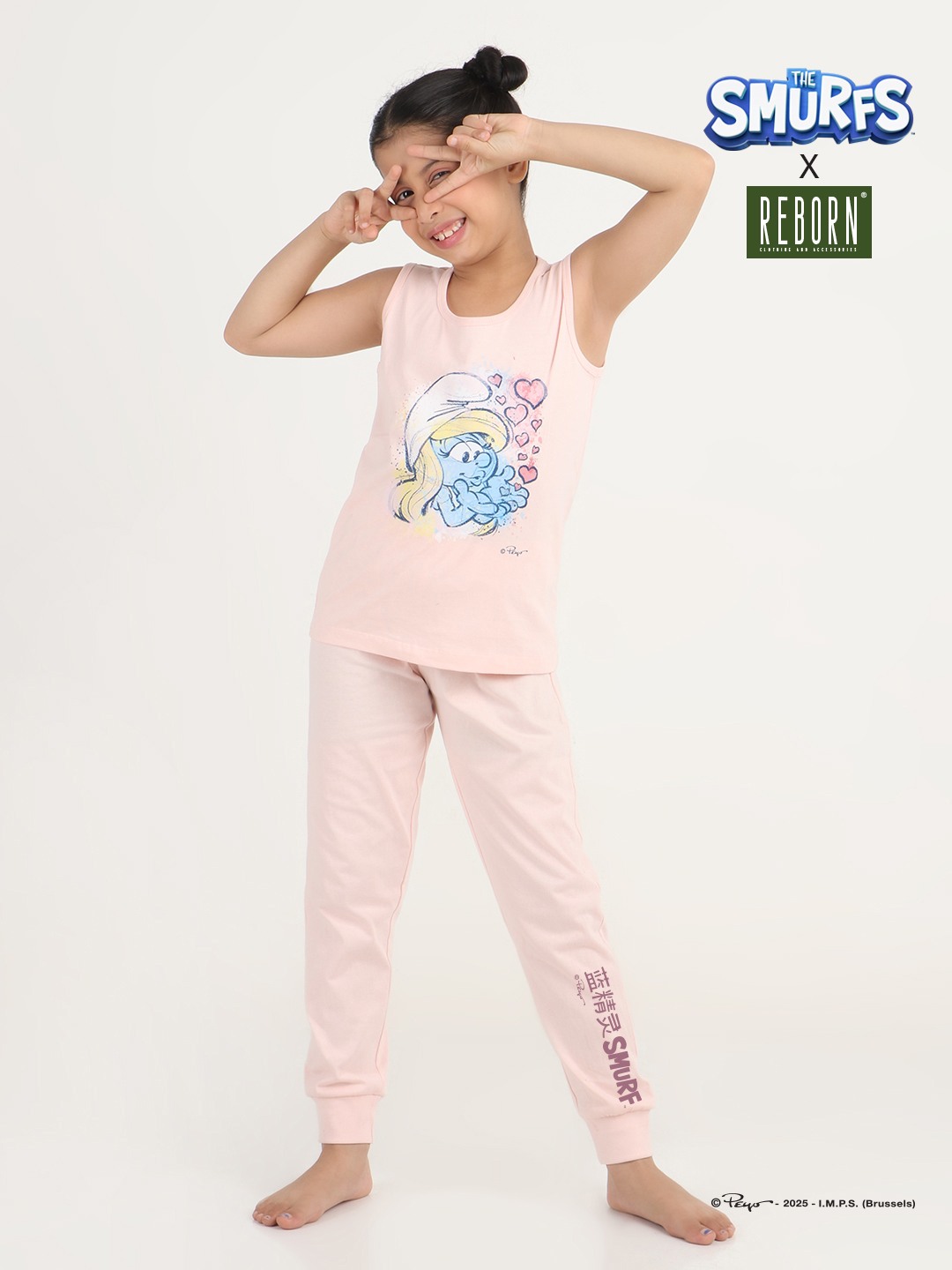 Girls 2 piece chest printed co-ord set- Rose Pink