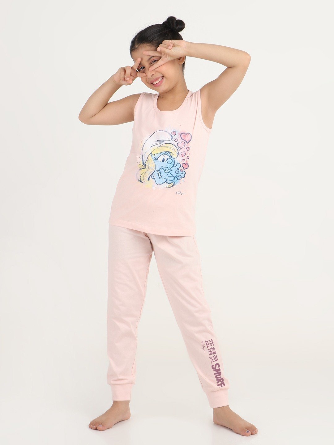 Girls 2 piece chest printed co-ord set- Rose Pink