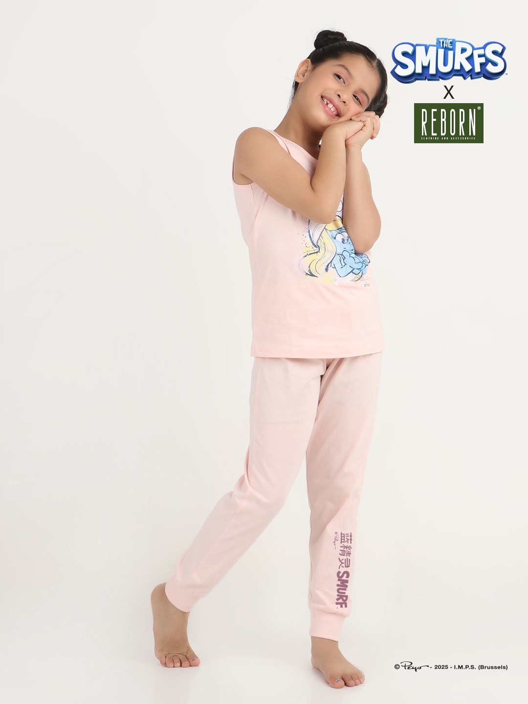 Girls 2 piece chest printed co-ord set- Rose Pink