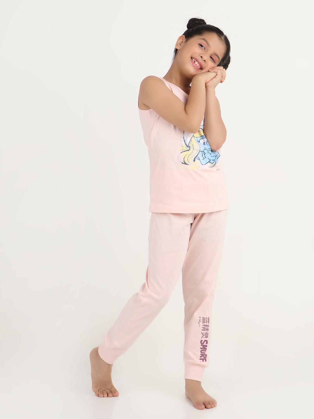 Girls 2 piece chest printed co-ord set- Rose Pink