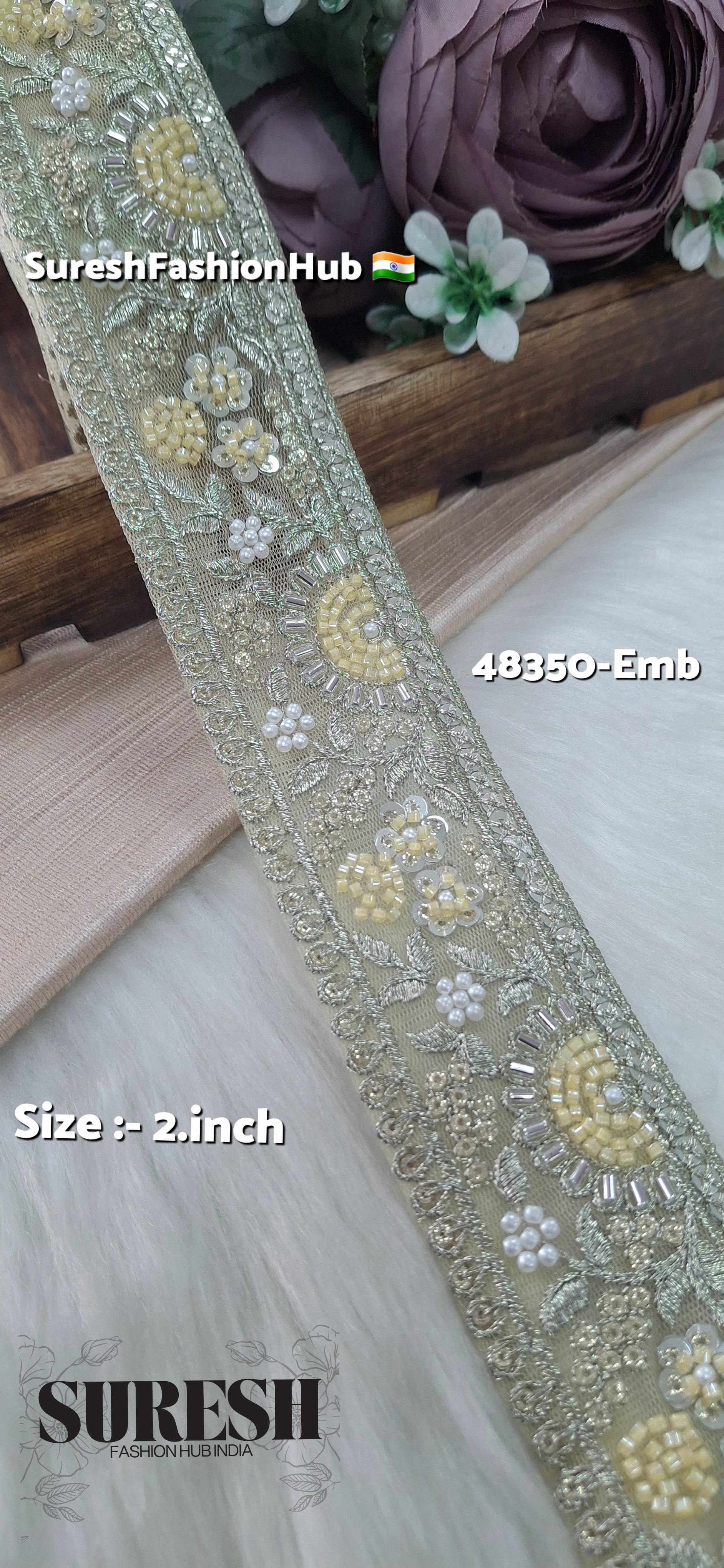 Yellow PearlGlow Floral Net Embroidered Lace
