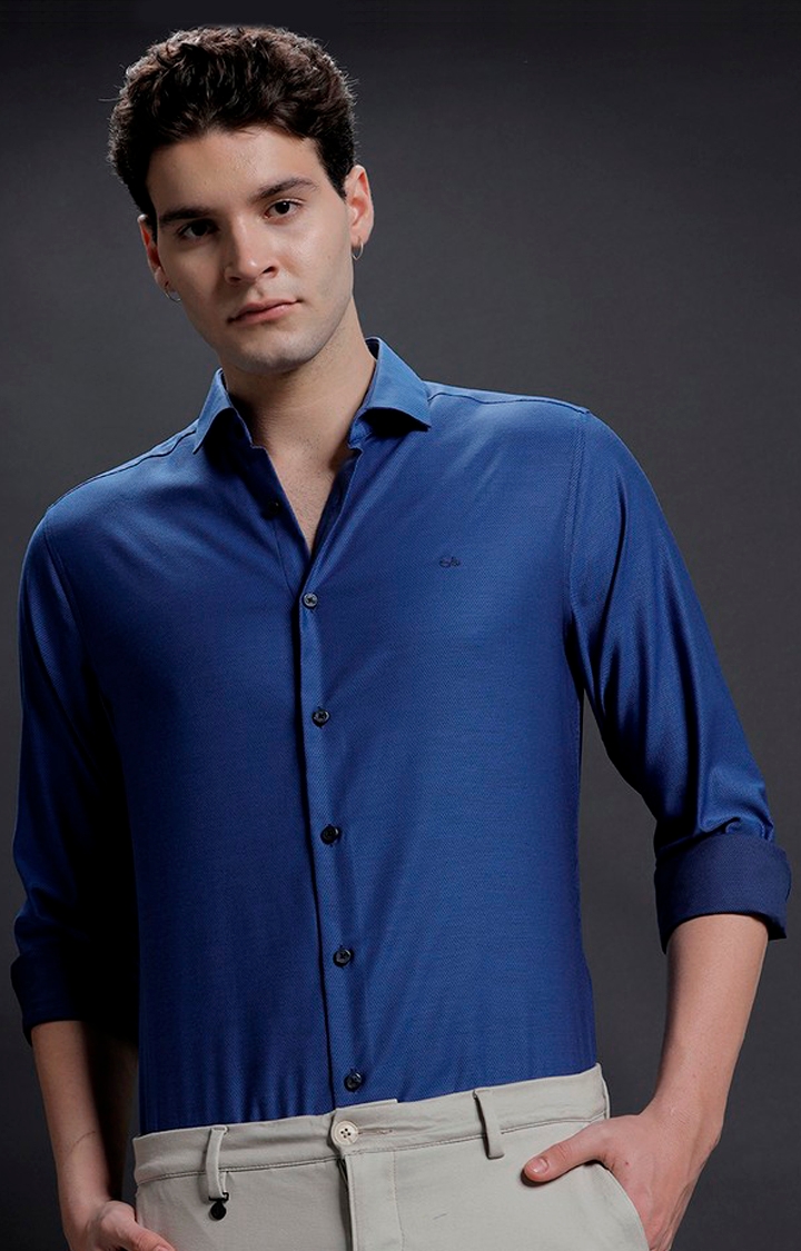 Aldeno | Men's Blue Cotton Solid Formal Shirt