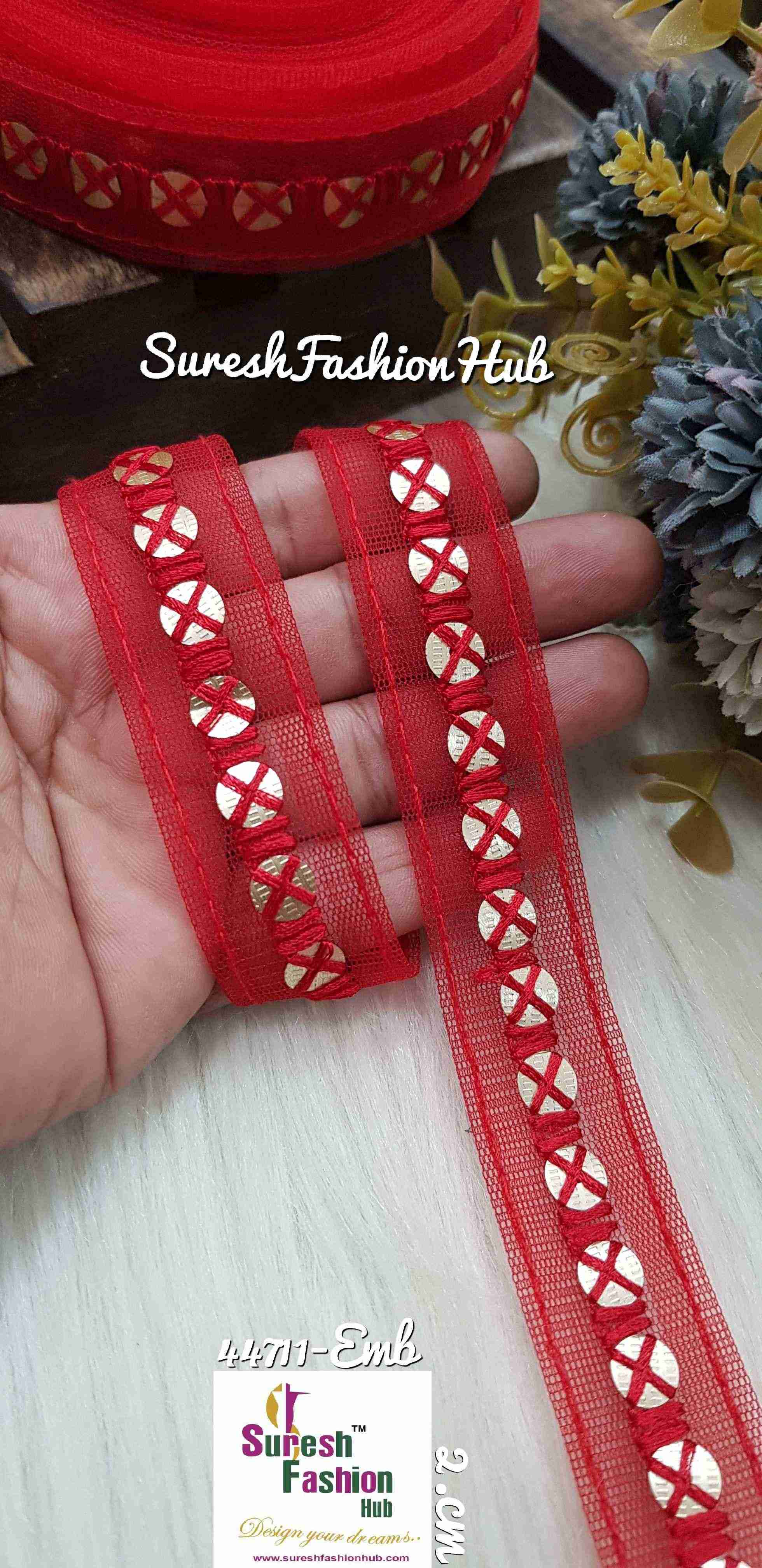 Red Net Touch Sequin Thread Lace