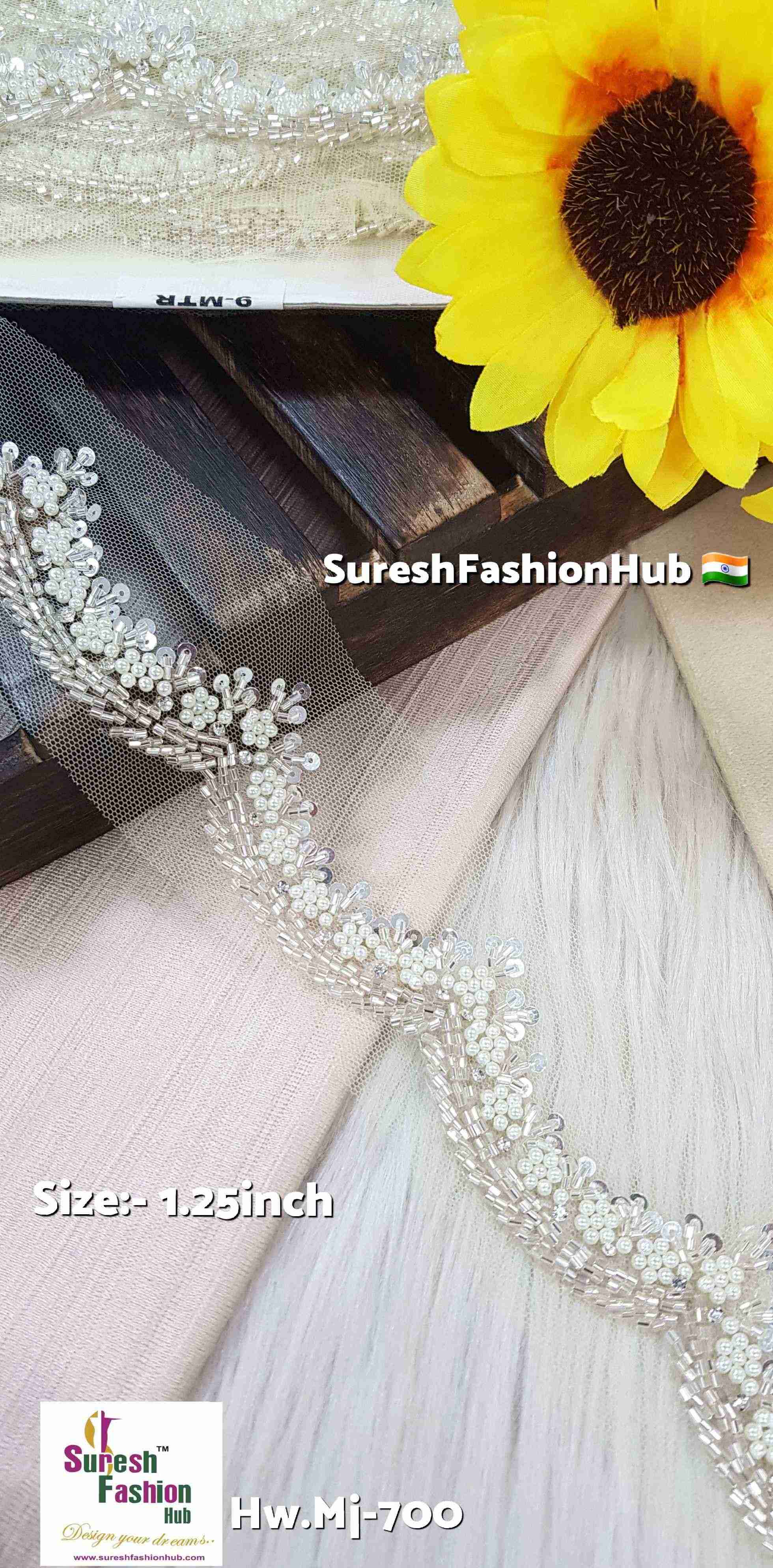 Light Gold Pearl Floral Scallop Lace