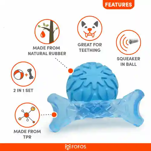 Barkbutler Fofos Milk Bone & Ball Durable Interactive Chew Toy for Dogs (Blue)
