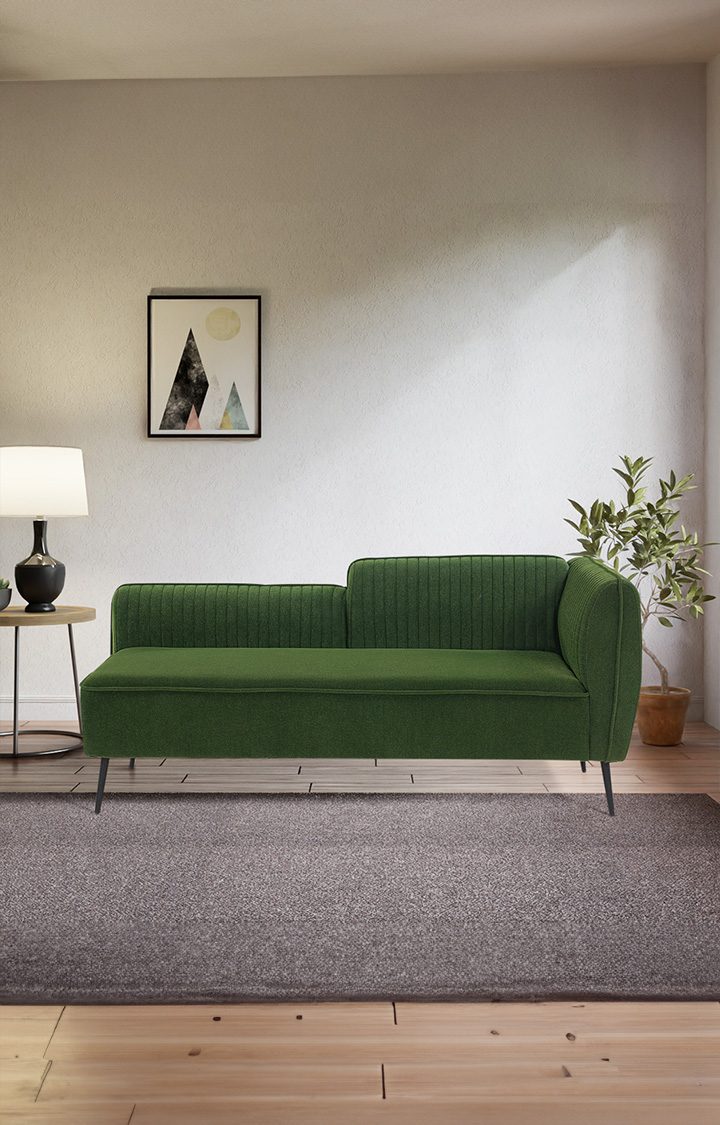 neudot Diva RHS Sofa Chaise Lounger with Black Legs for Living Room|Bedroom|2 Person Sofa|Diwan|Premium Fabric | Solid Wood Frame|2 Seater (Colour : Emerald Green (DIY))