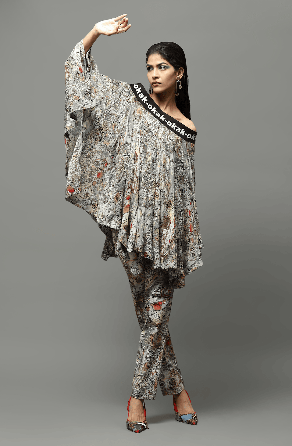 PRINTED OFF-SHOULDER TOP WITH LYCRA PANT