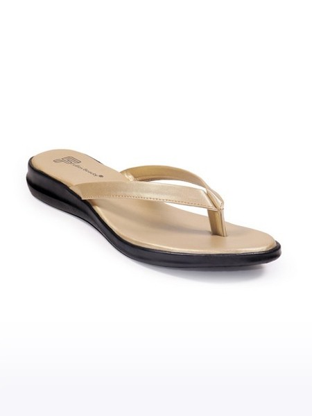 Women's Gold Slip On Fabric Slippers
